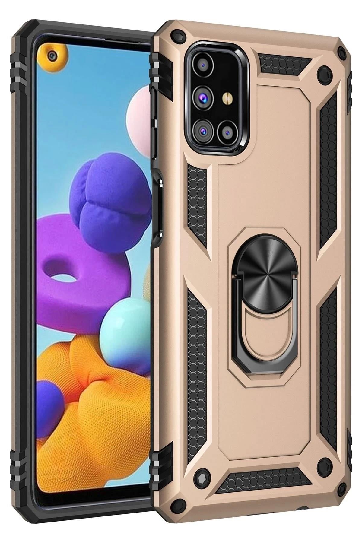 Mey İthalat®  Samsung Galaxy M51 Kılıf Sofya Yüzüklü Silikon Kapak - Gold