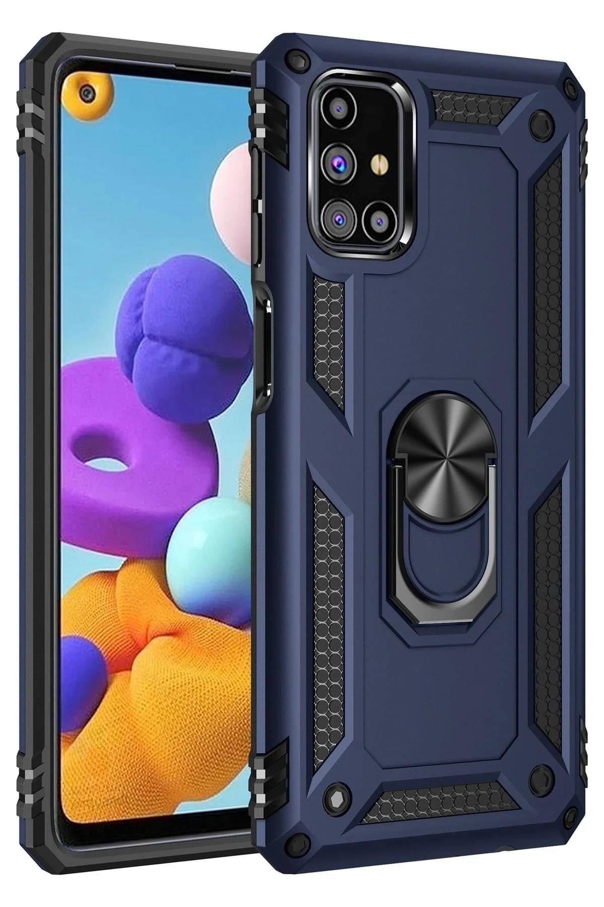 Mey İthalat®  Samsung Galaxy M51 Kılıf Sofya Yüzüklü Silikon Kapak - Lacivert