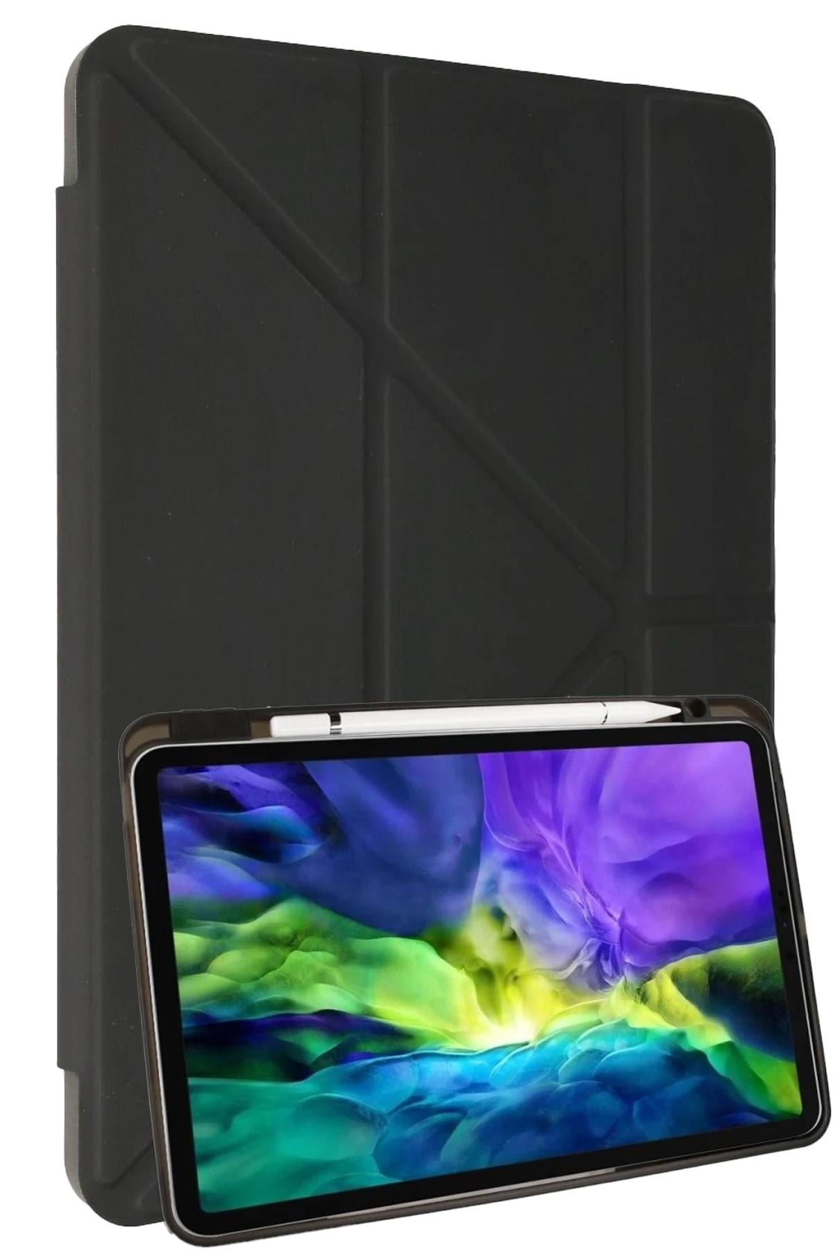 Mey İthalat®  Samsung Galaxy P610 Tab S6 Lite 10.4 Kılıf Kalemlikli Mars Tablet Kılıfı - Koyu Gri
