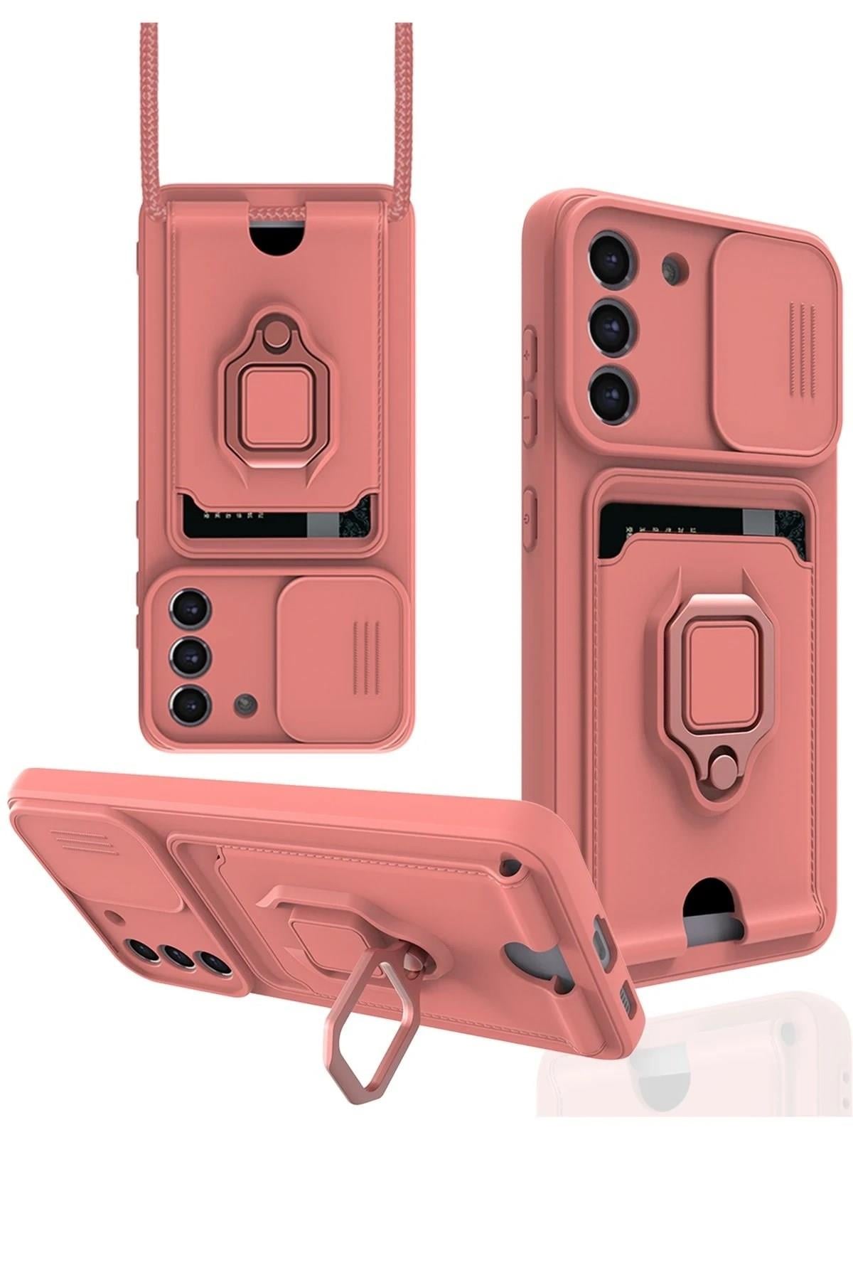 Mey İthalat®  Samsung Galaxy S21 FE Kılıf Zuma Kartvizitli Yüzüklü Silikon - Pembe