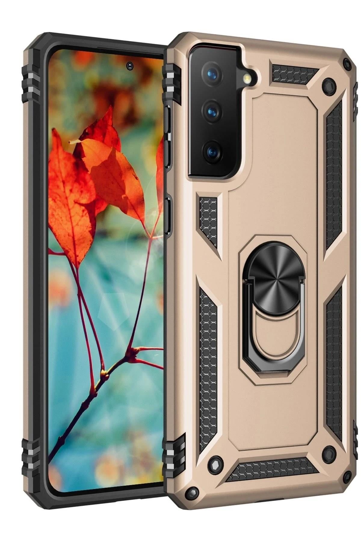 Mey İthalat®  Samsung Galaxy S21 Kılıf Sofya Yüzüklü Silikon Kapak - Gold