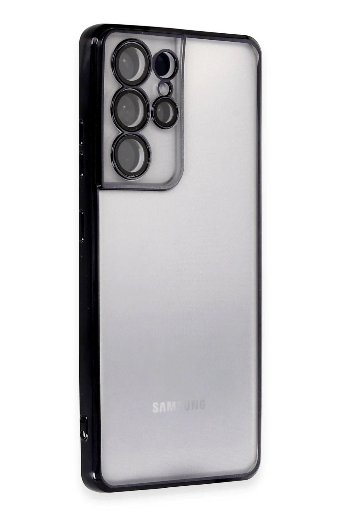 Mey İthalat®  Samsung Galaxy S21 Ultra Kılıf  Lensli Silikon - Siyah