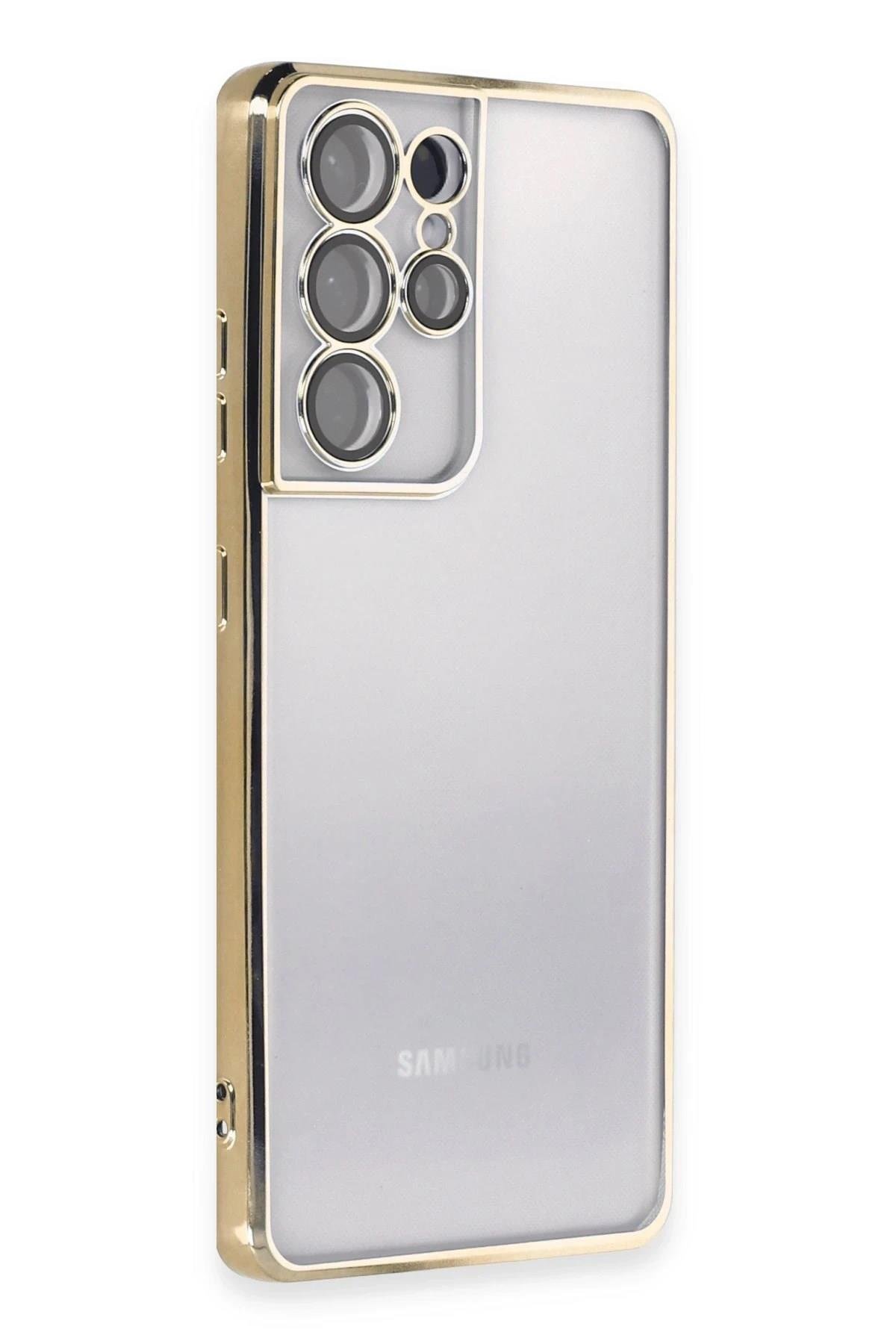 Mey İthalat®  Samsung Galaxy S21 Ultra Kılıf  Lensli Silikon - Gold