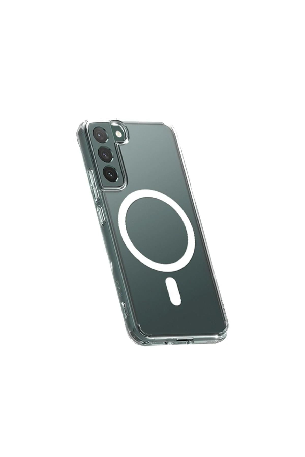 Mey İthalat®  Samsung Galaxy S22 Kılıf Magneticsafe Şeffaf Silikon - Şeffaf