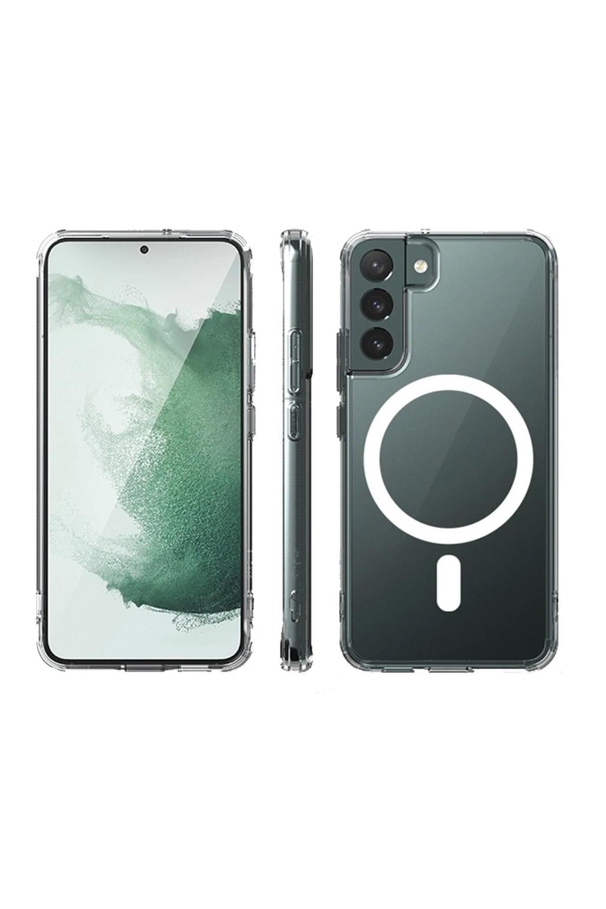 Mey İthalat®  Samsung Galaxy S22 Plus Kılıf Magneticsafe Şeffaf Silikon - Şeffaf