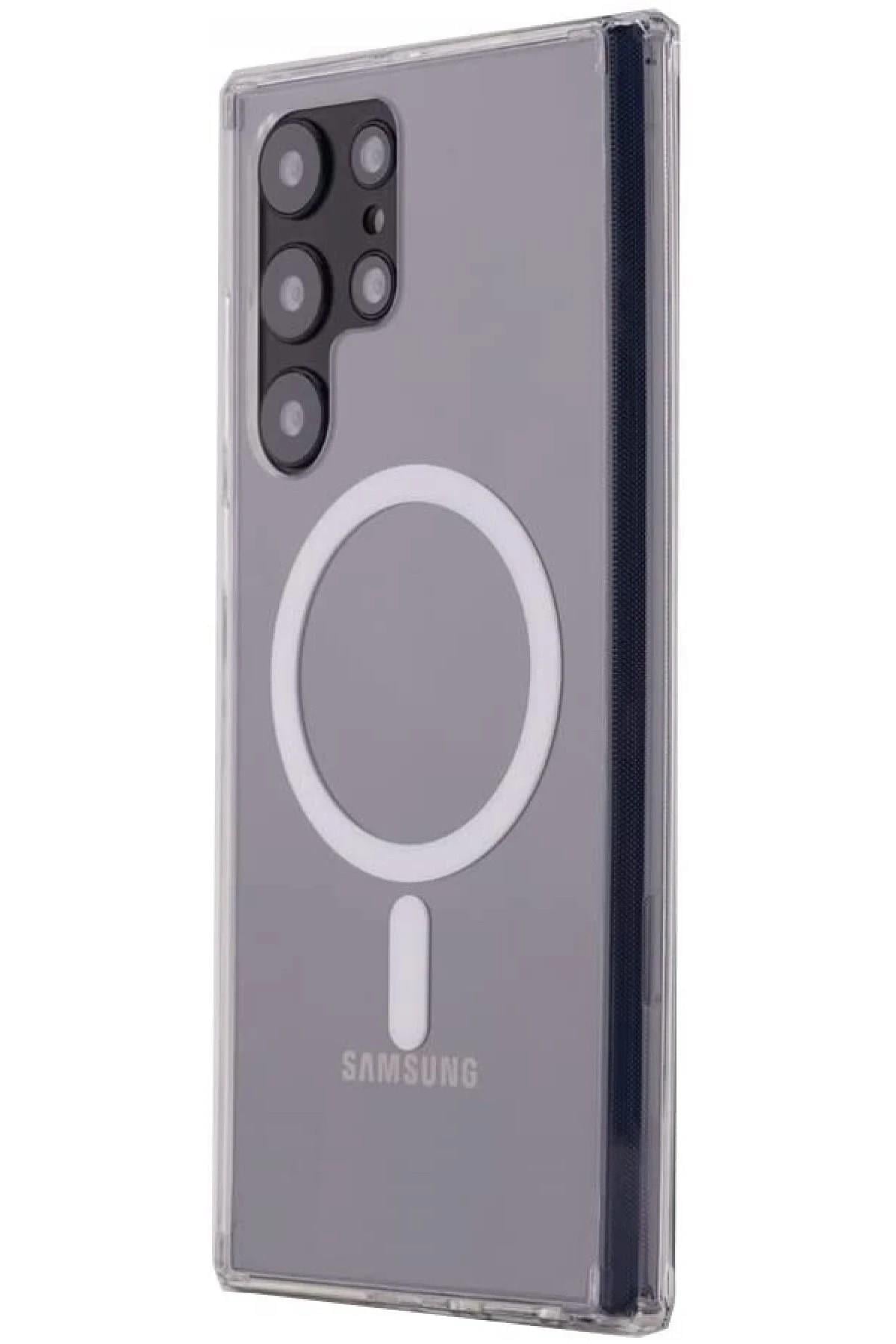 Mey İthalat®  Samsung Galaxy S22 Ultra Kılıf Magneticsafe Şeffaf Silikon - Şeffaf