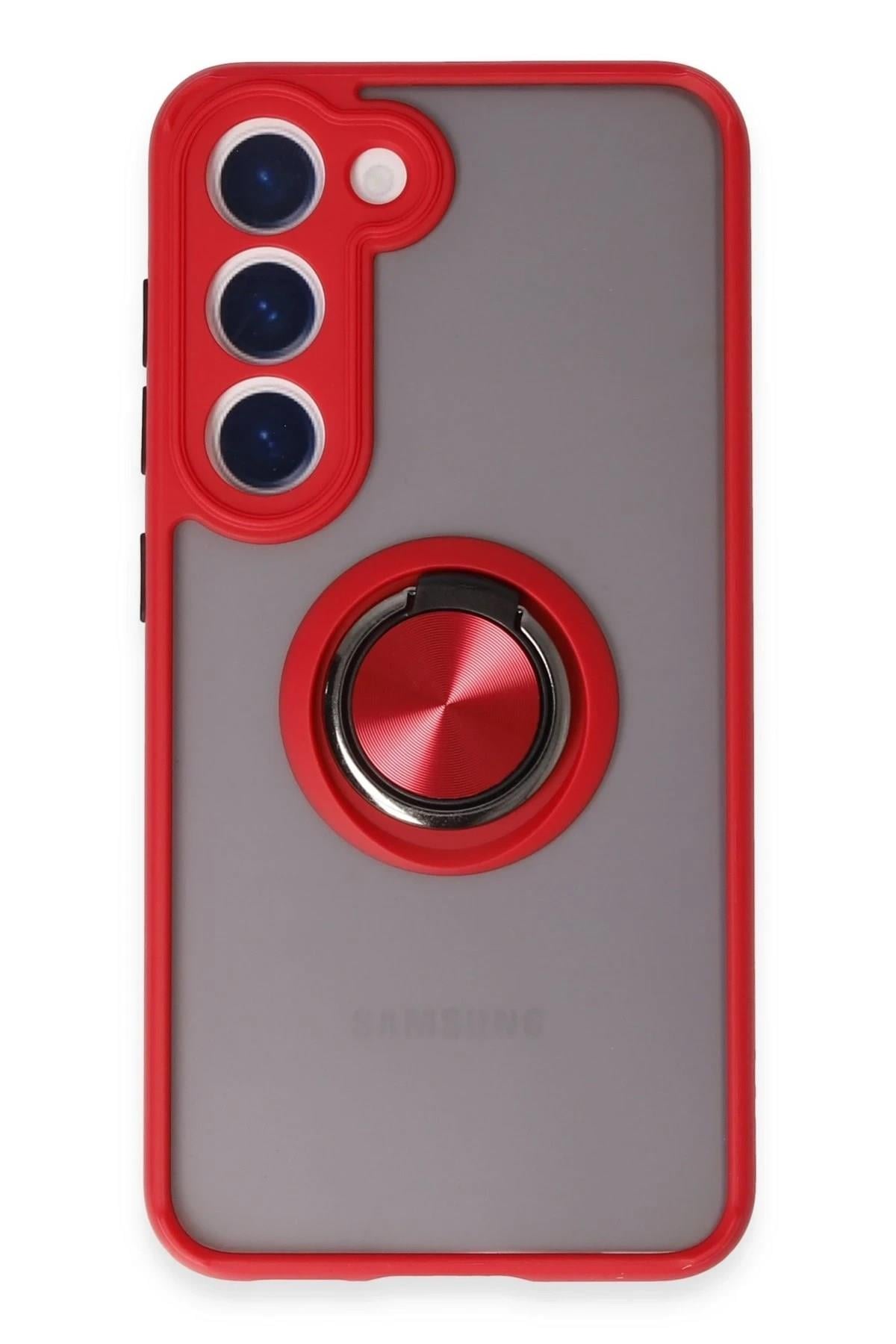 Mey İthalat®  Samsung Galaxy S23 Kılıf Montreal Yüzüklü Silikon Kapak - Kırmızı