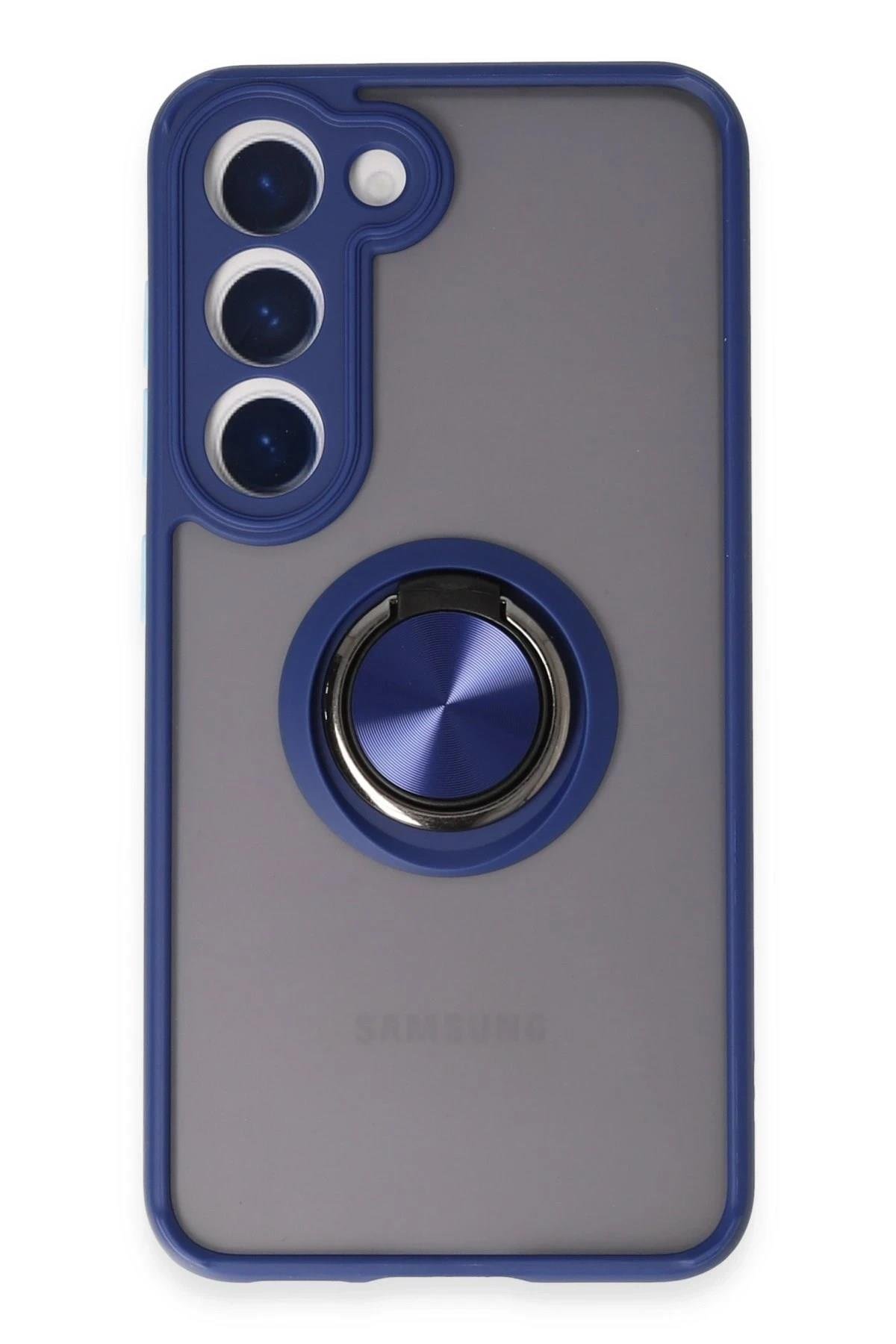 Mey İthalat®  Samsung Galaxy S23 Kılıf Montreal Yüzüklü Silikon Kapak - Lacivert