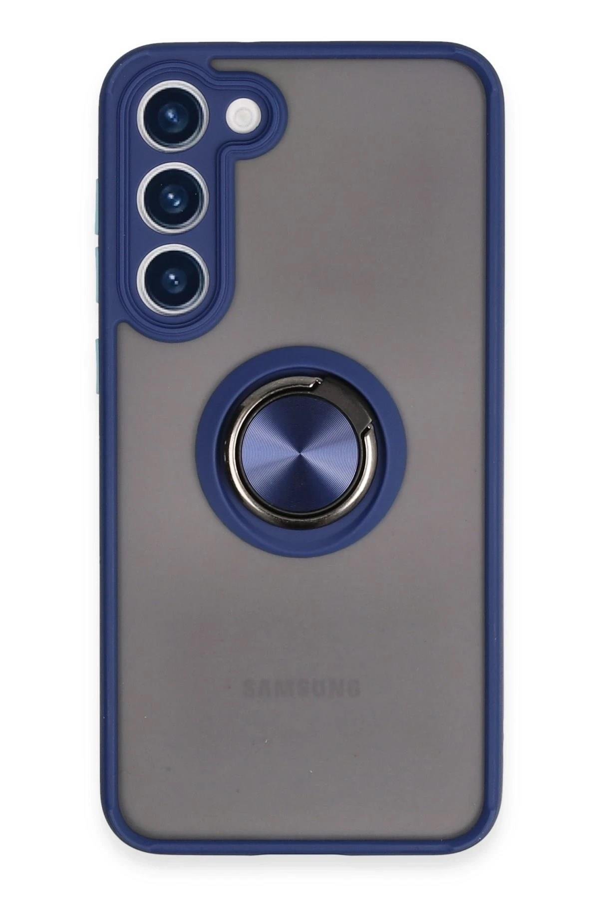 Mey İthalat®  Samsung Galaxy S23 Plus Kılıf Montreal Yüzüklü Silikon Kapak - Lacivert
