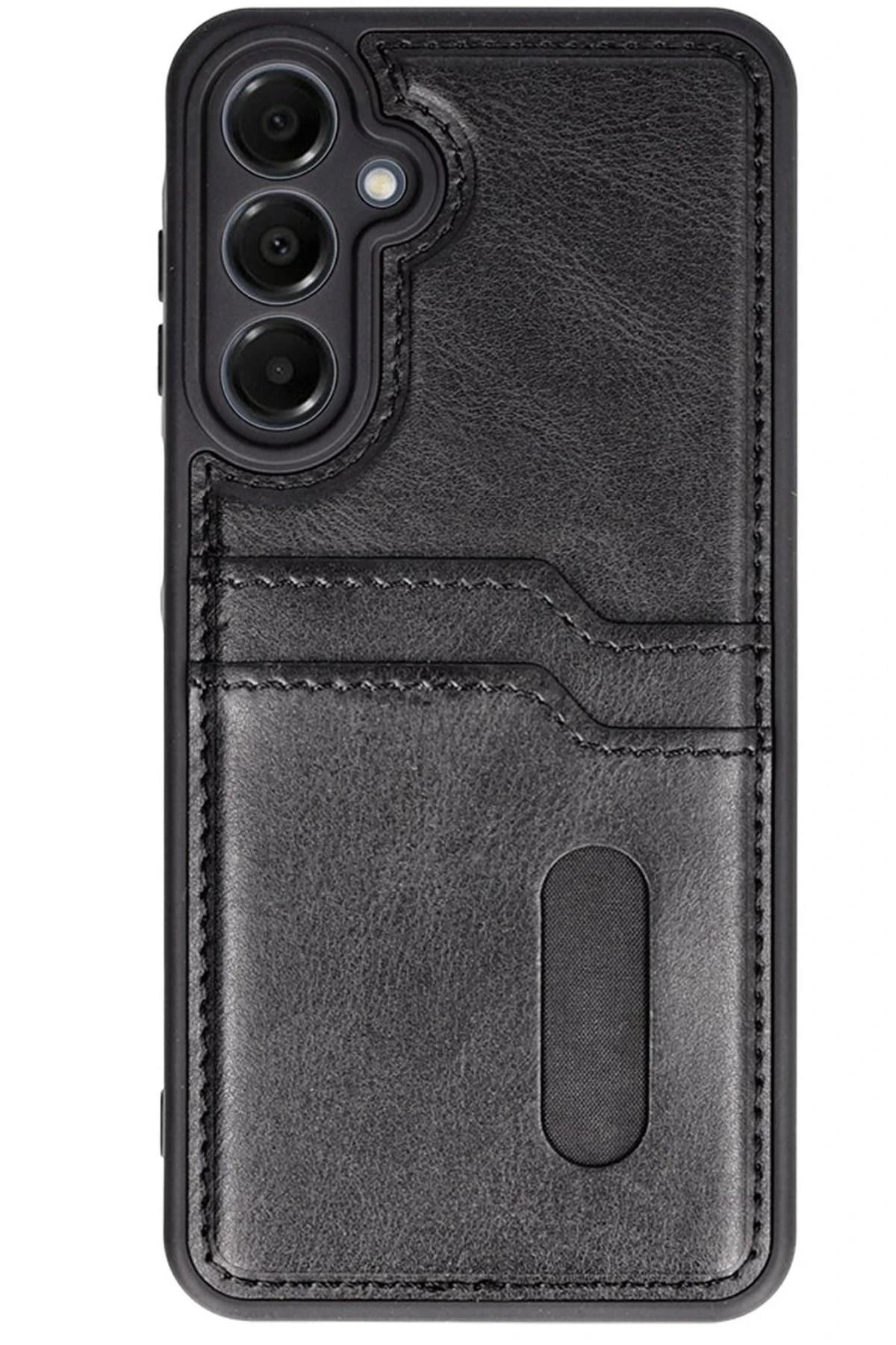 Mey İthalat®  Samsung Galaxy S24 FE Kılıf Sara Kartvizitli Deri Kılıf - Siyah