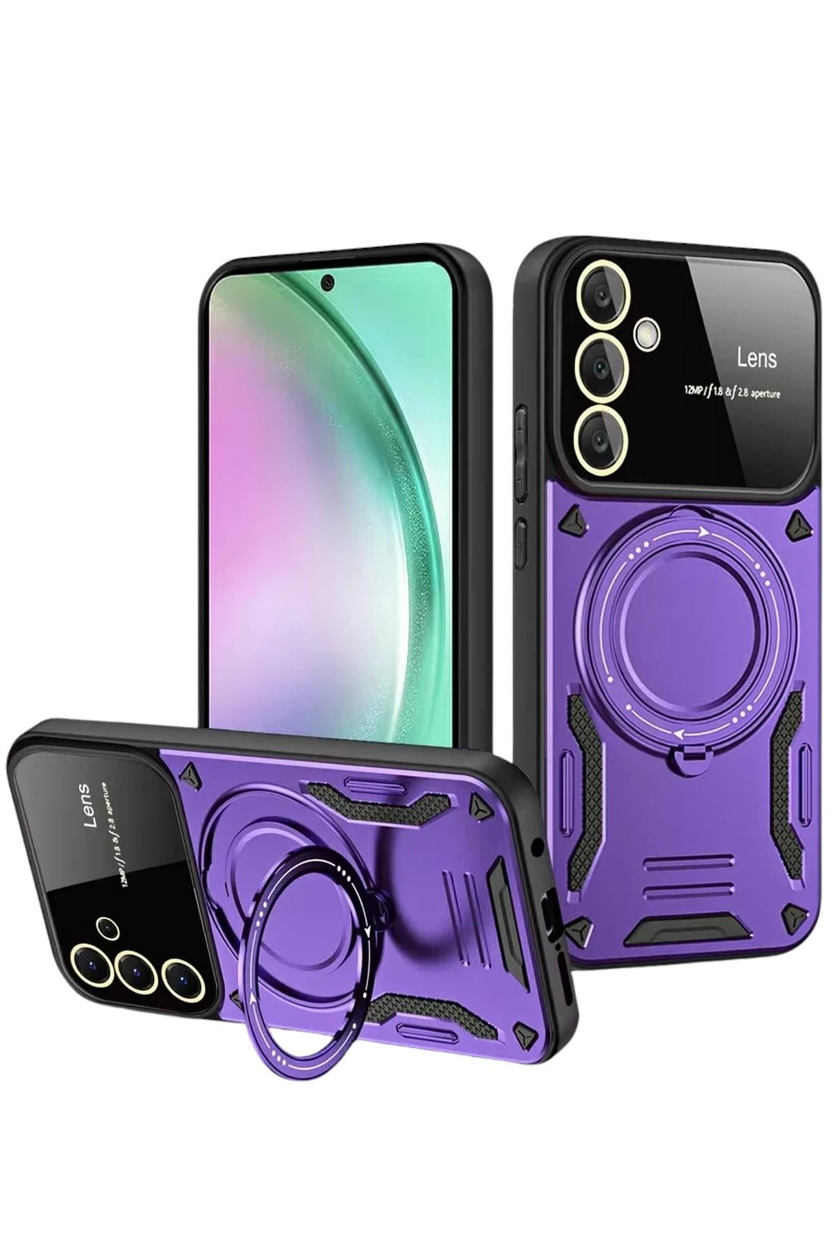 Mey İthalat®  Samsung Galaxy S24 FE Kılıf Joy Lens Standlı Kapak - Mor