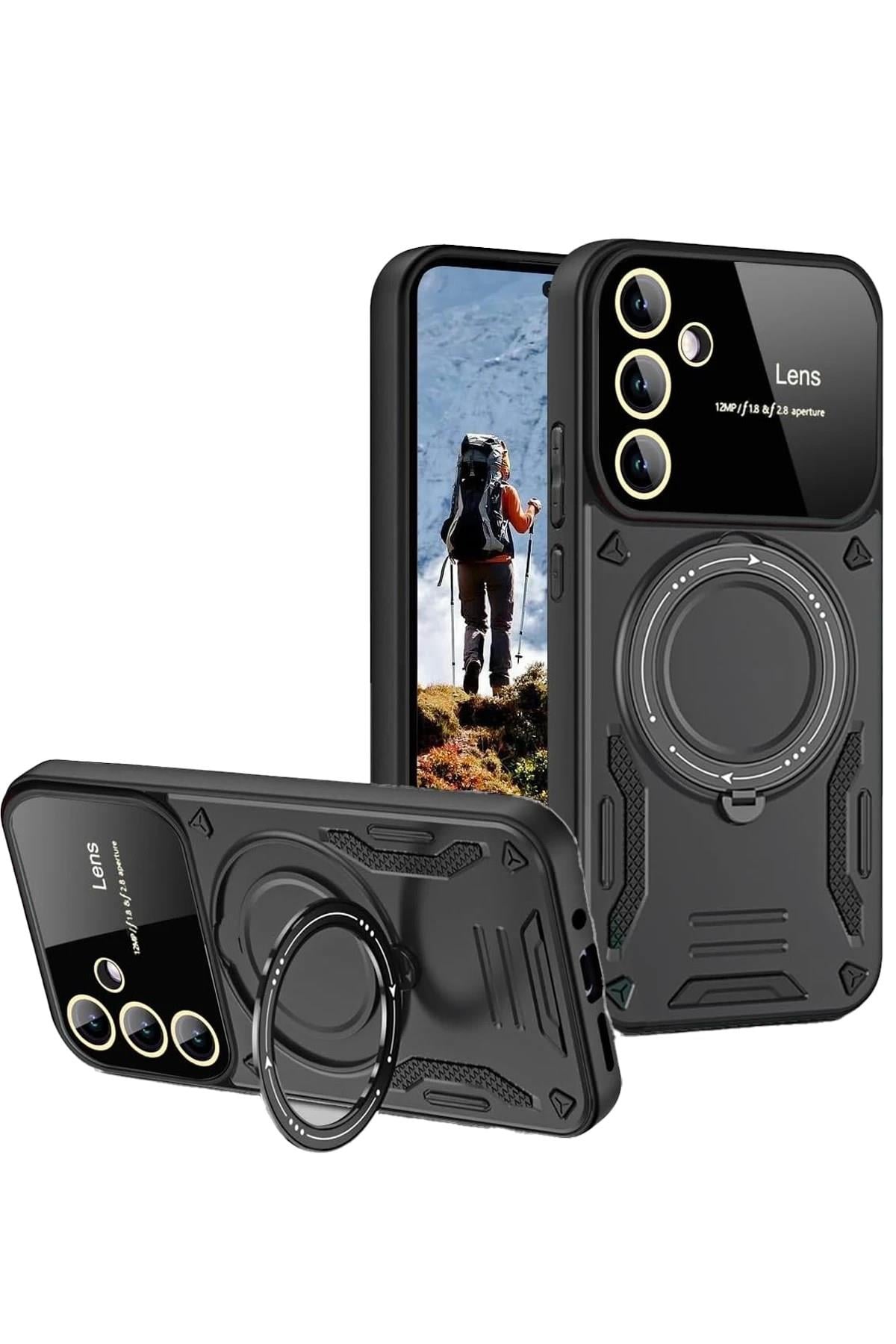 Mey İthalat®  Samsung Galaxy S24 FE Kılıf Joy Lens Standlı Kapak - Siyah