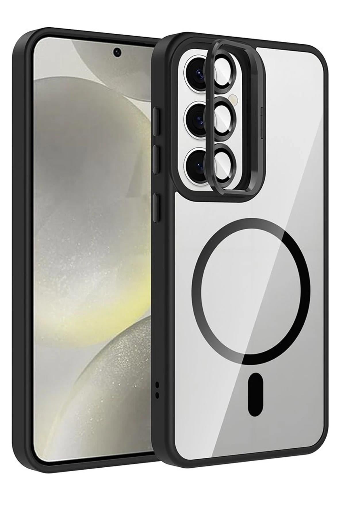 Mey İthalat®  Samsung Galaxy S24 FE Remim Lensli Magsafe Standlı Kapak - Siyah