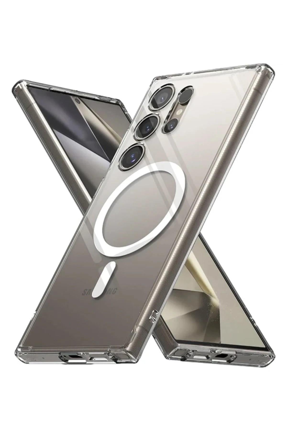 Mey İthalat®  Samsung Galaxy S24 Ultra Kılıf Magneticsafe Şeffaf Silikon - Şeffaf