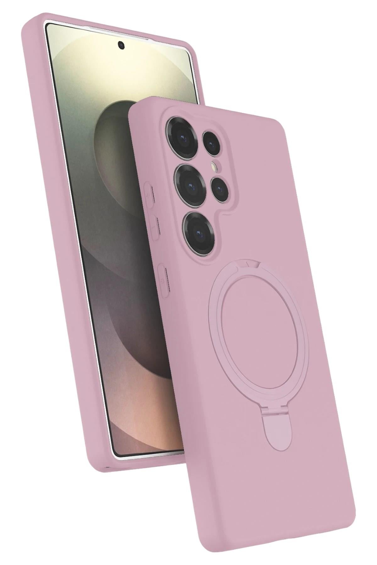 Mey İthalat®  Samsung Galaxy S24 Ultra Regal Magsafe Standlı Kapak - Açık Pembe