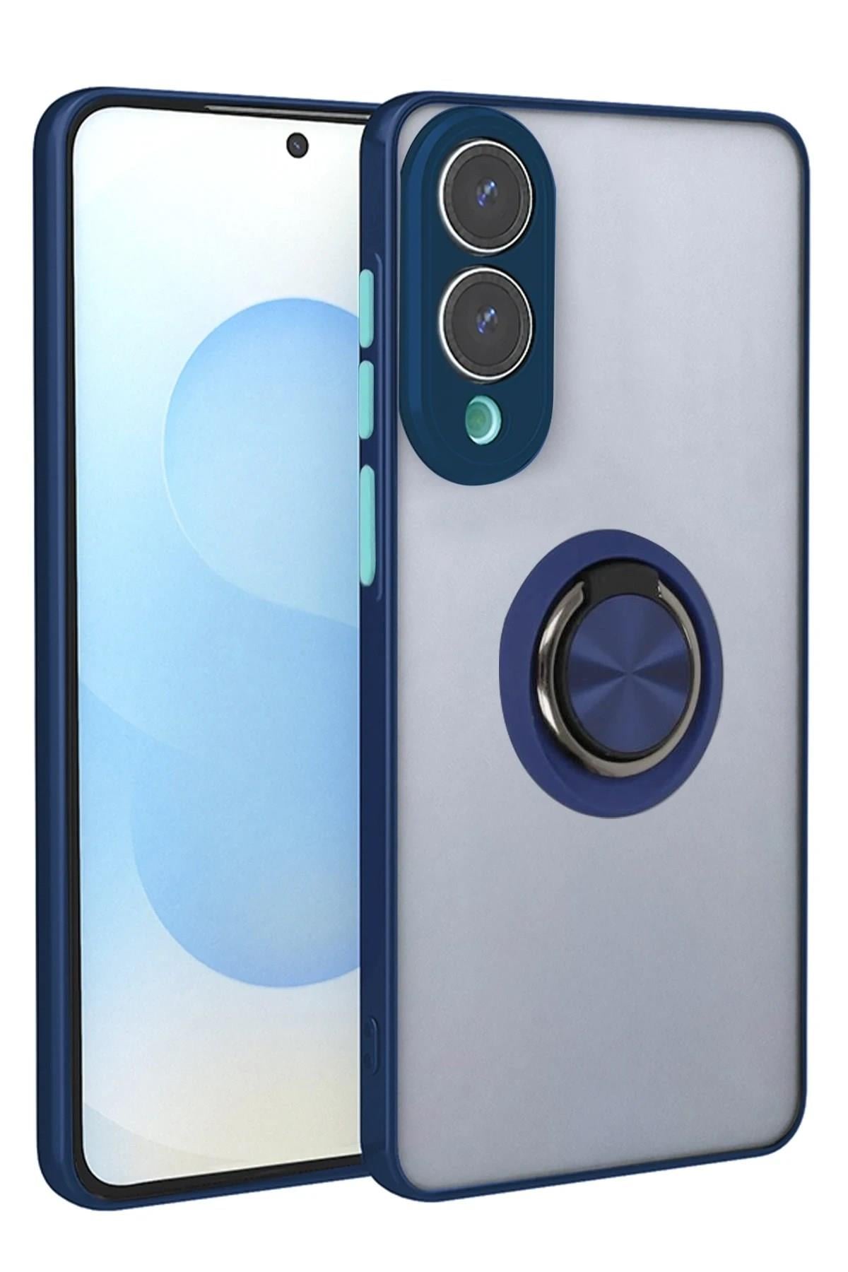 Mey İthalat®  Samsung Galaxy S25 Edge Kılıf Montreal Yüzüklü Silikon Kapak - Lacivert