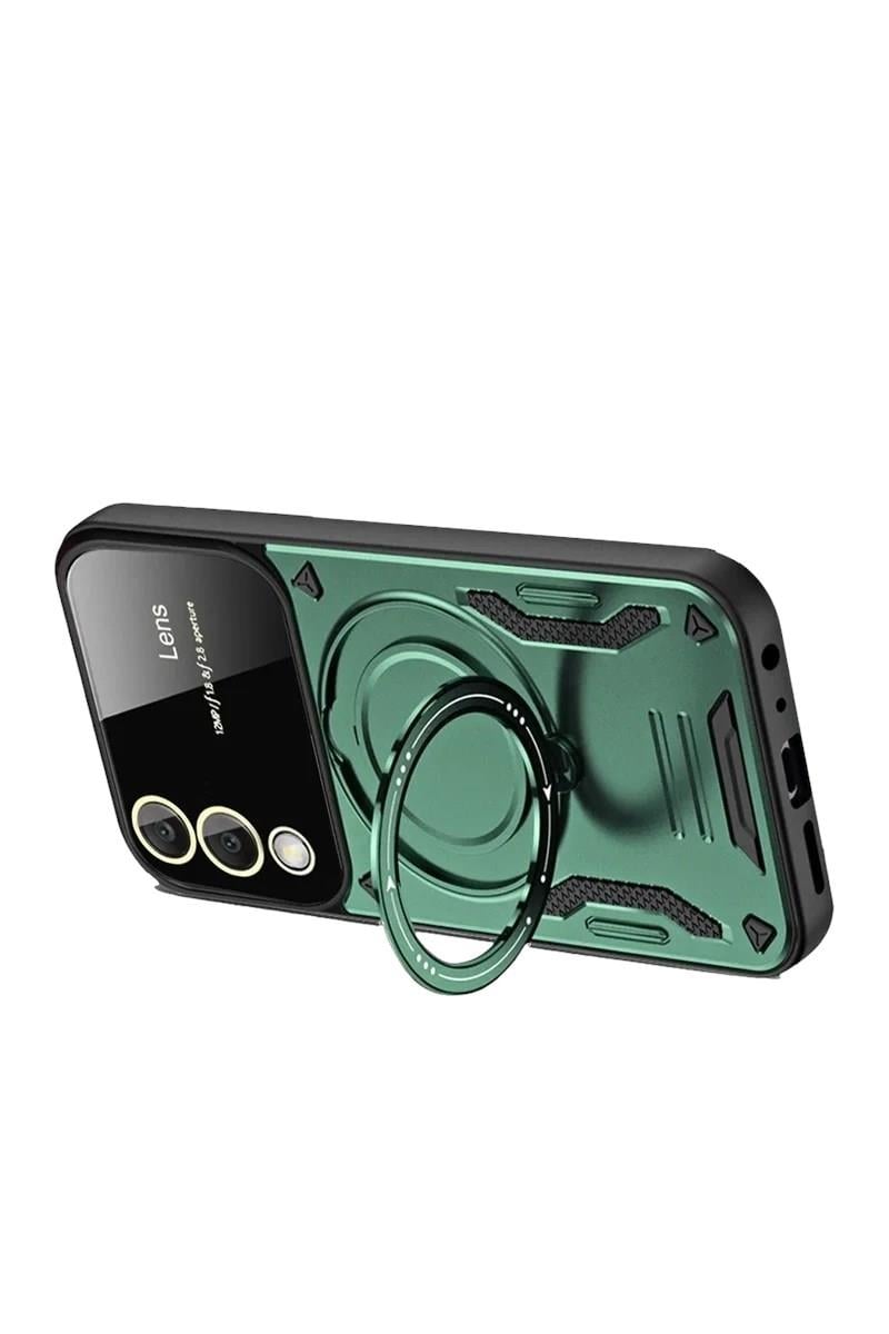 Mey İthalat®  Samsung Galaxy S25 Edge Kılıf Joy Lens Standlı Kapak - Koyu Yeşil