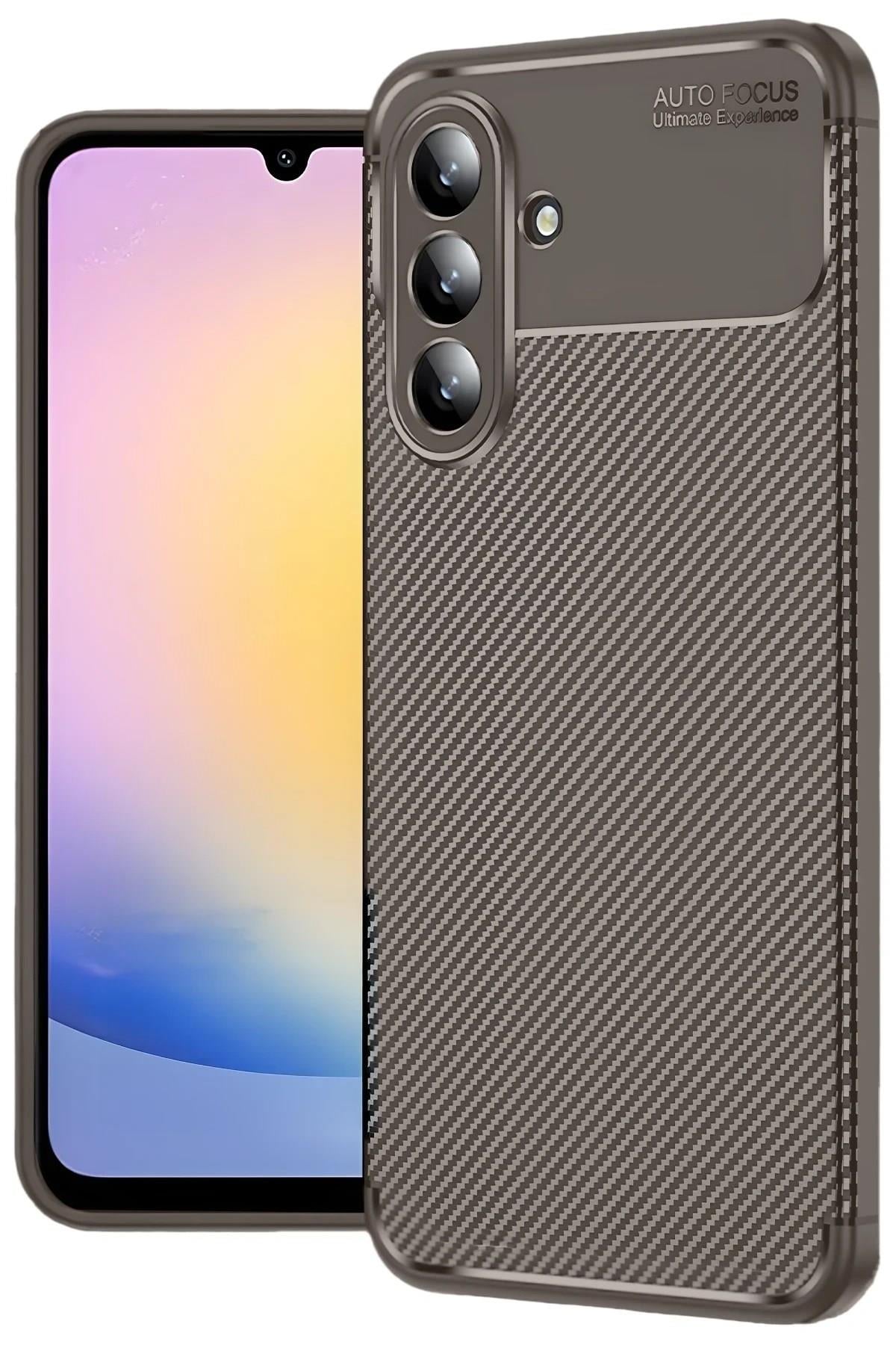 Mey İthalat®  Samsung Galaxy S25 FE Auto Focus Karbon Kapak - Kahverengi