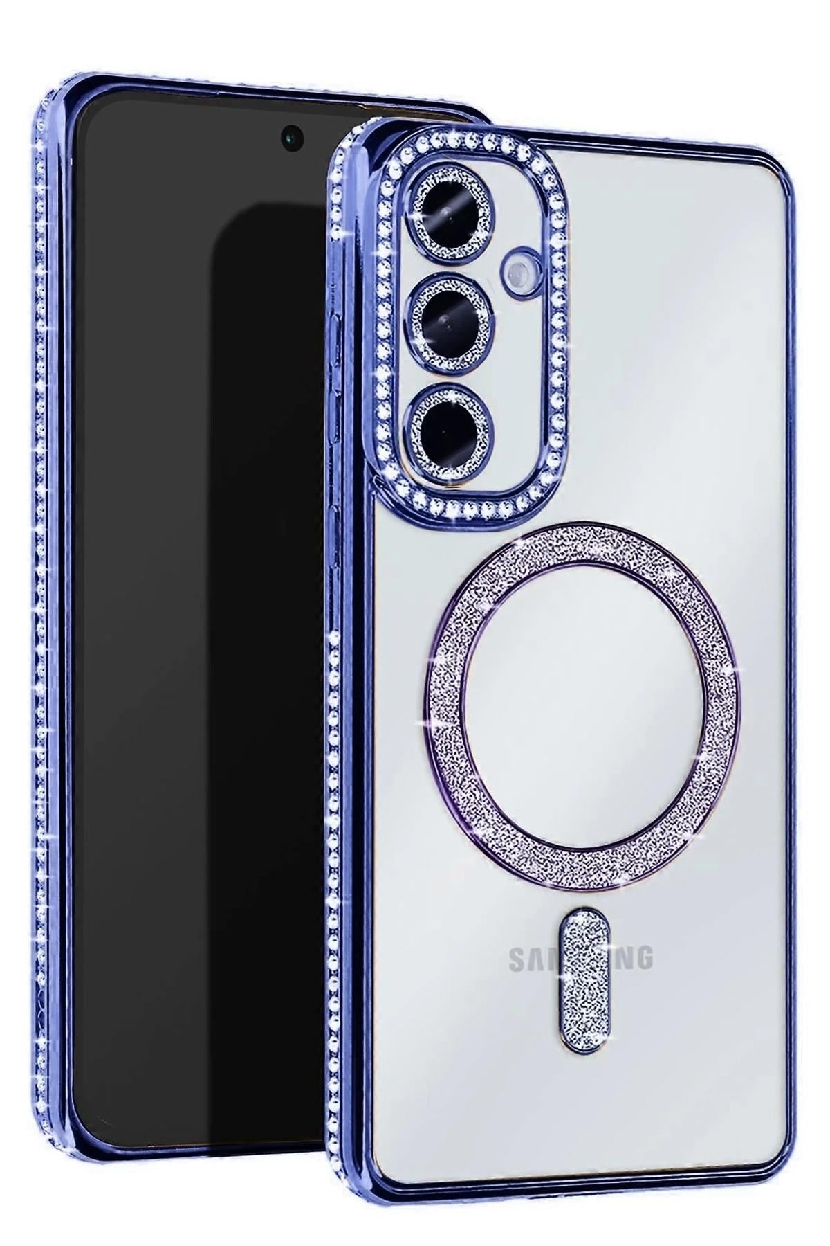 Mey İthalat®  Samsung Galaxy S25 Kılıf Joke Simli Magneticsafe Kılıf - Mavi