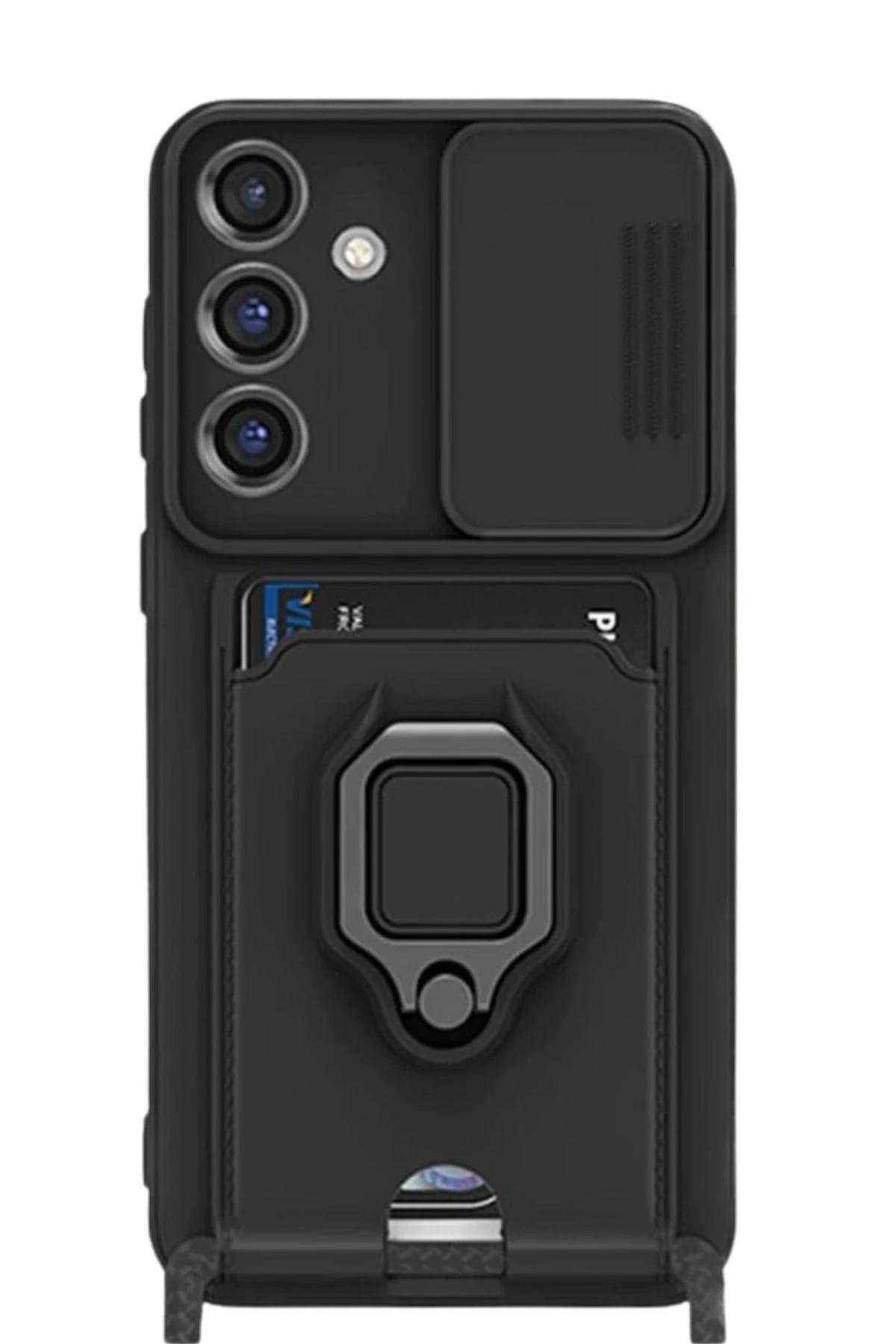 Mey İthalat®  Samsung Galaxy S25 Plus Kılıf Zuma Kartvizitli Yüzüklü Silikon - Siyah