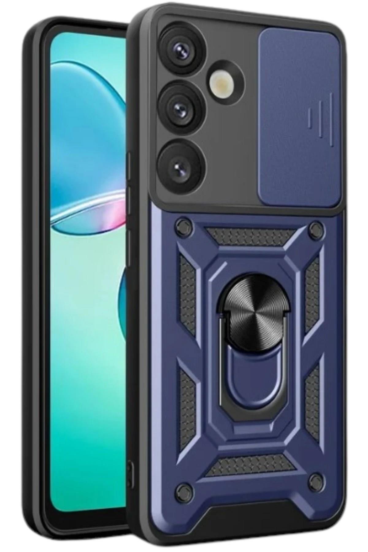 Mey İthalat®  Samsung Galaxy S25 Plus Kılıf Pars Lens Yüzüklü Silikon - Lacivert