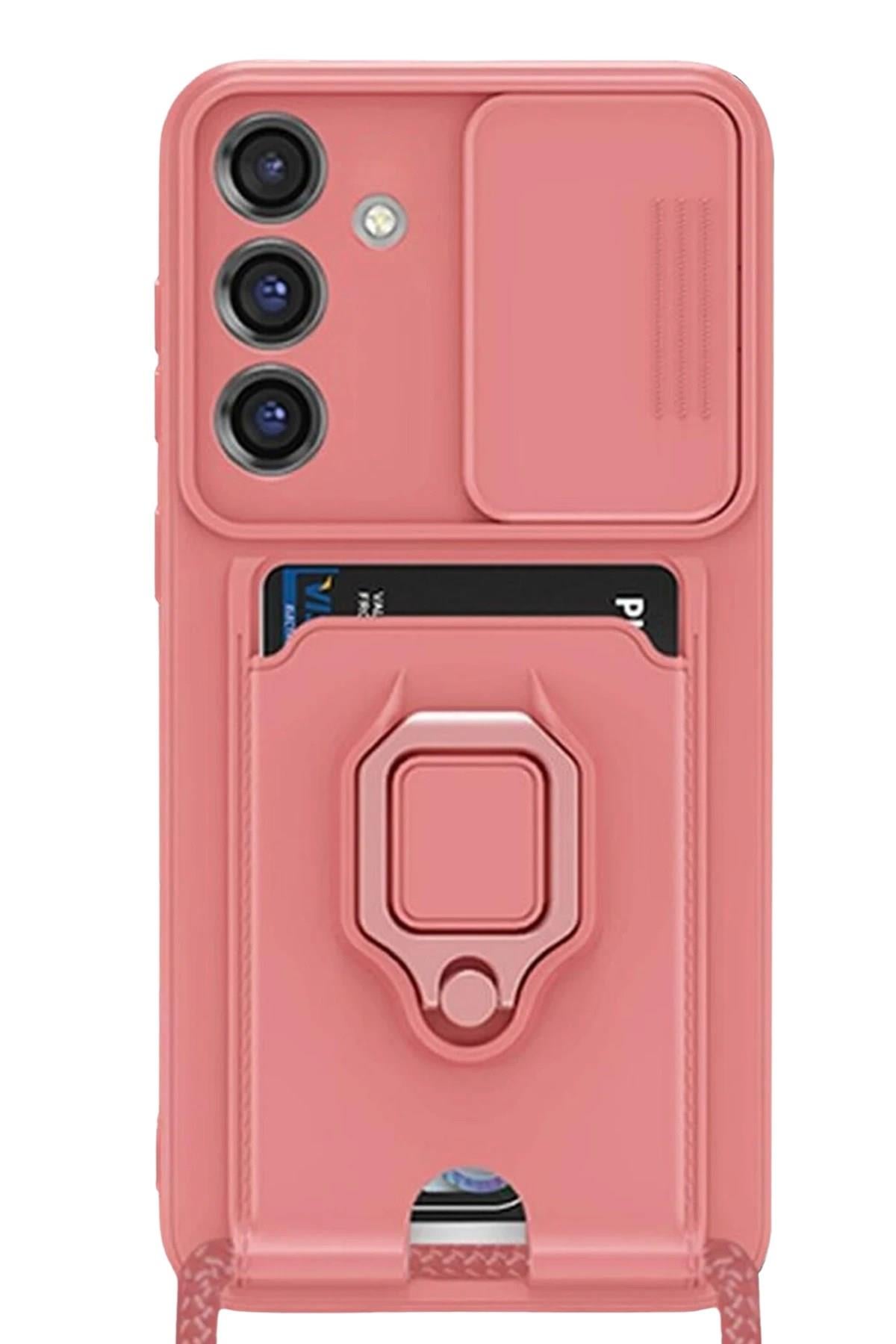 Mey İthalat®  Samsung Galaxy S25 Plus Kılıf Zuma Kartvizitli Yüzüklü Silikon - Pembe