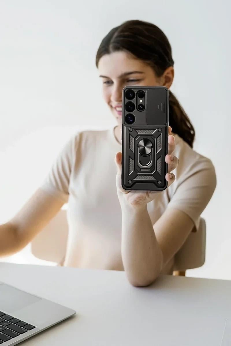 Mey İthalat®  Samsung Galaxy S25 Ultra Kılıf Pars Lens Yüzüklü Silikon - Lacivert
