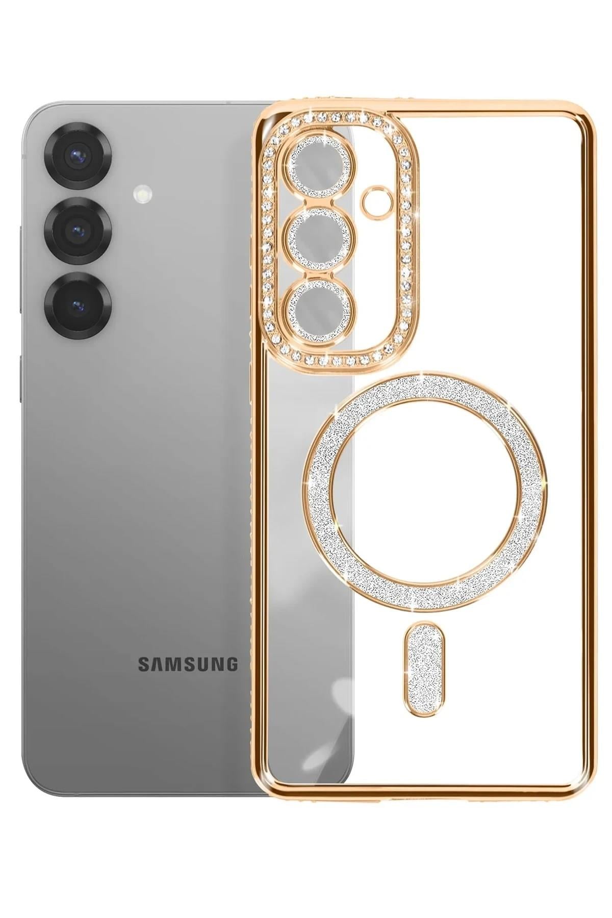 Mey İthalat®  Samsung Galaxy S26 Joke Simli Magneticsafe Kılıf - Gold