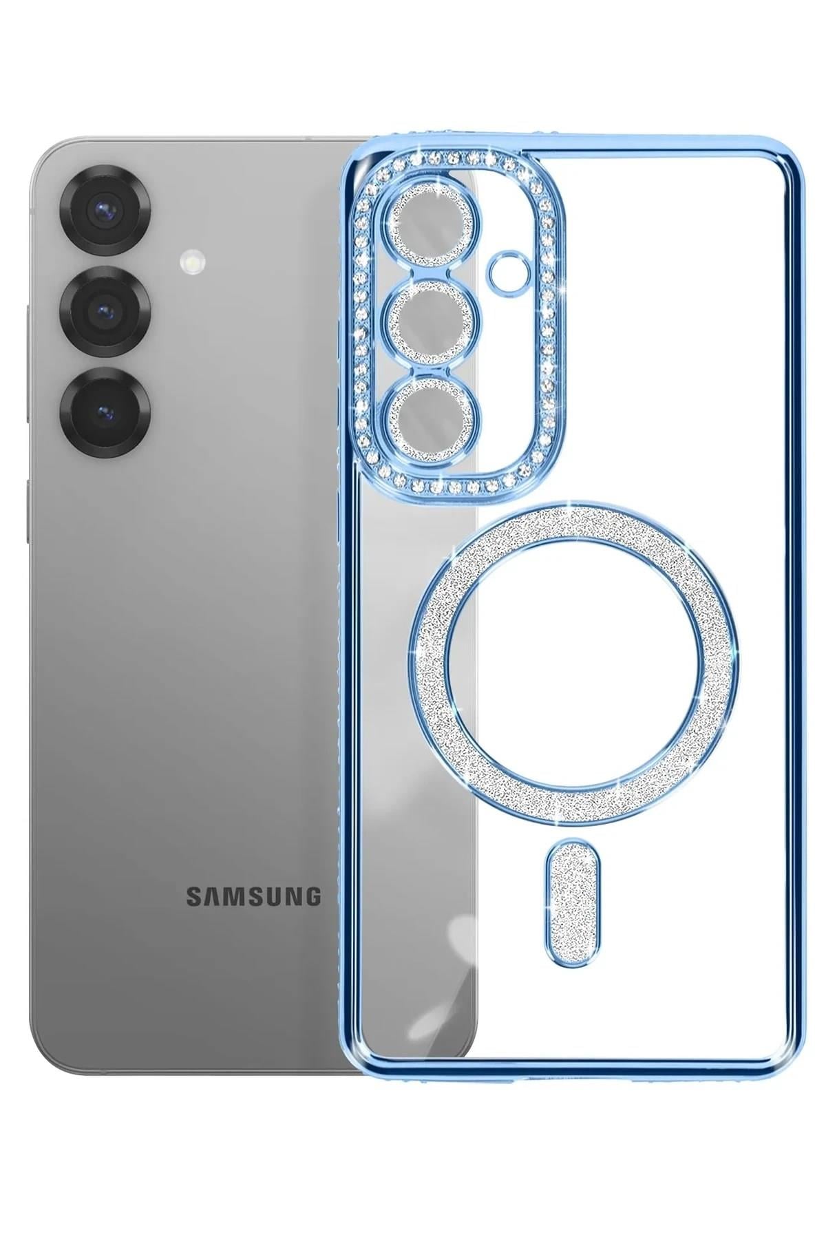 Mey İthalat®  Samsung Galaxy S26 Plus Joke Simli Magneticsafe Kılıf - Mavi