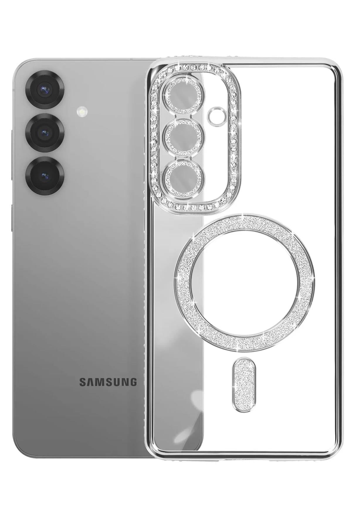 Mey İthalat®  Samsung Galaxy S26 Plus Joke Simli Magneticsafe Kılıf - Gümüş