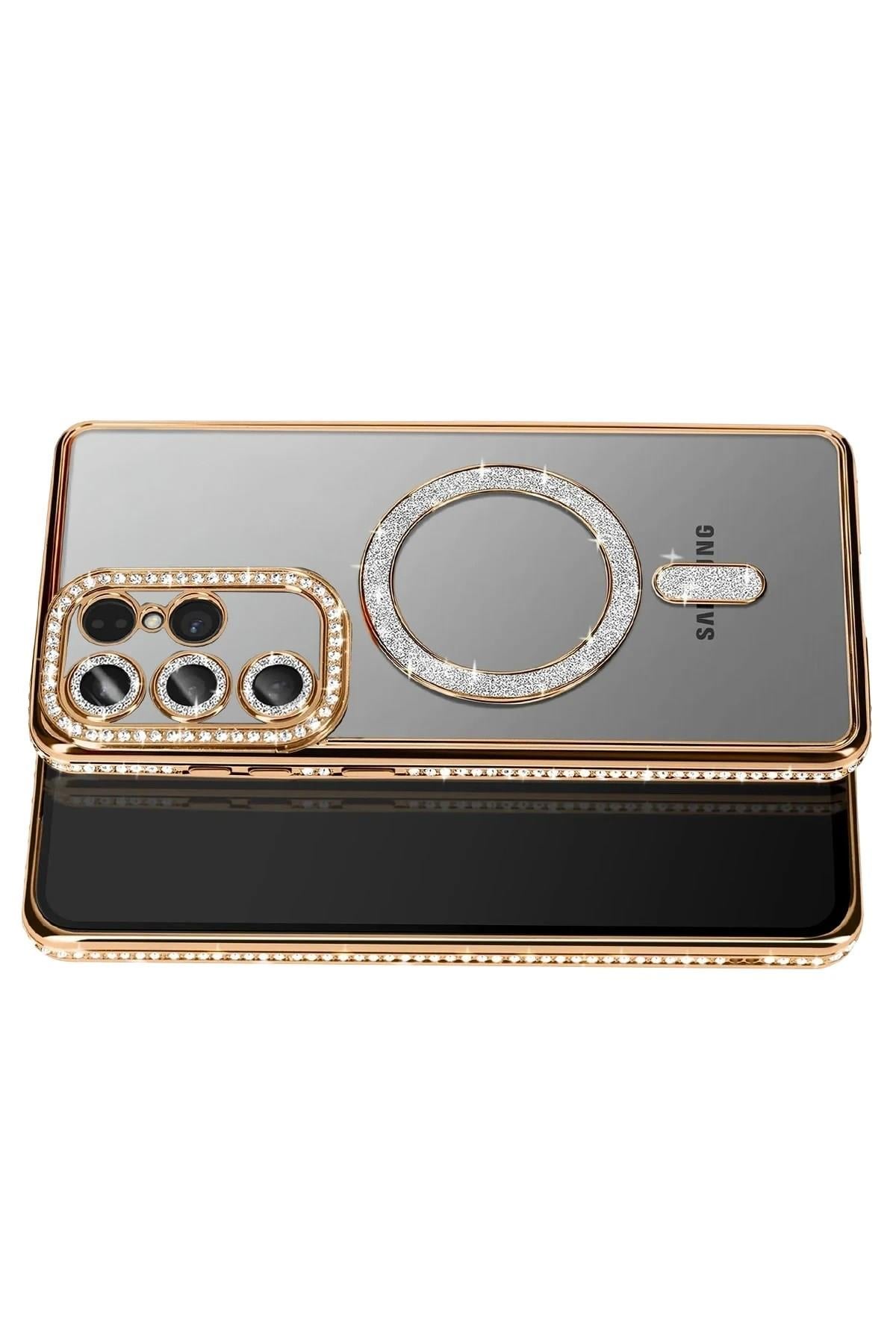 Mey İthalat®  Samsung Galaxy S26 Ultra Joke Simli Magneticsafe Kılıf - Gold