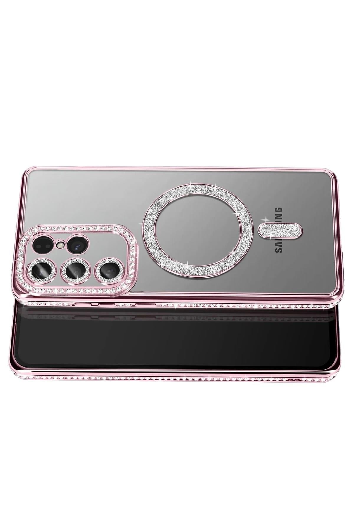 Mey İthalat®  Samsung Galaxy S26 Ultra Joke Simli Magneticsafe Kılıf - Pembe