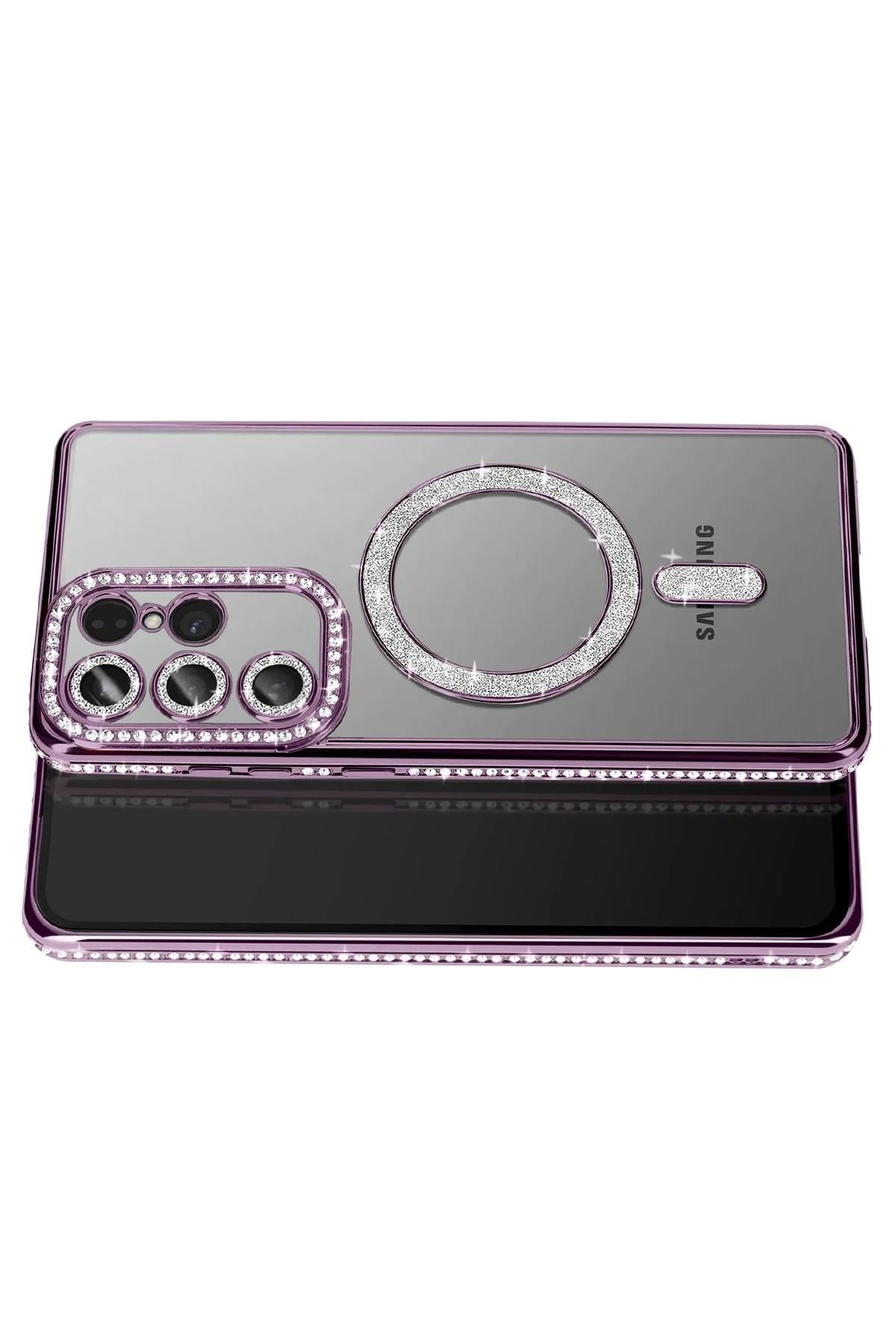 Mey İthalat®  Samsung Galaxy S26 Ultra Joke Simli Magneticsafe Kılıf - Derin Mor