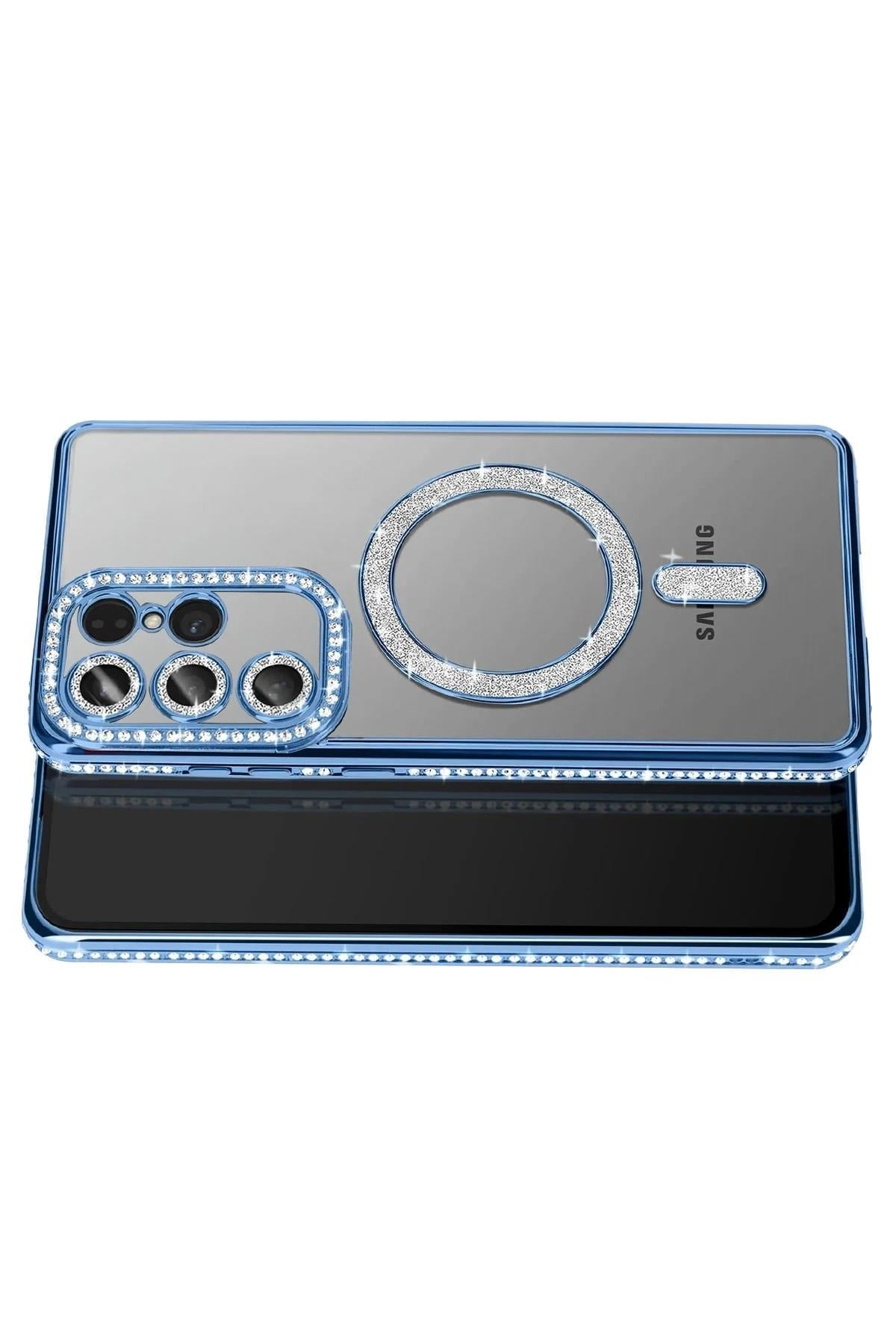 Mey İthalat®  Samsung Galaxy S26 Ultra Joke Simli Magneticsafe Kılıf - Mavi