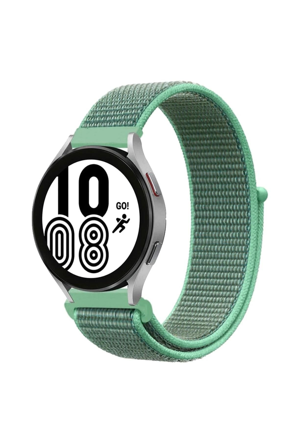 Mey İthalat®  Samsung Galaxy Watch 4 Hasırlı Cırtcırtlı Kordon - Turkuaz