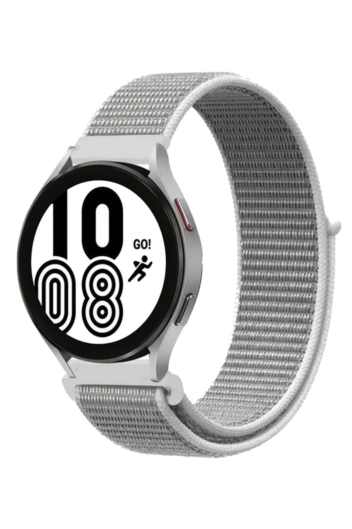 Mey İthalat®  Samsung Galaxy Watch 4 Hasırlı Cırtcırtlı Kordon - Beyaz