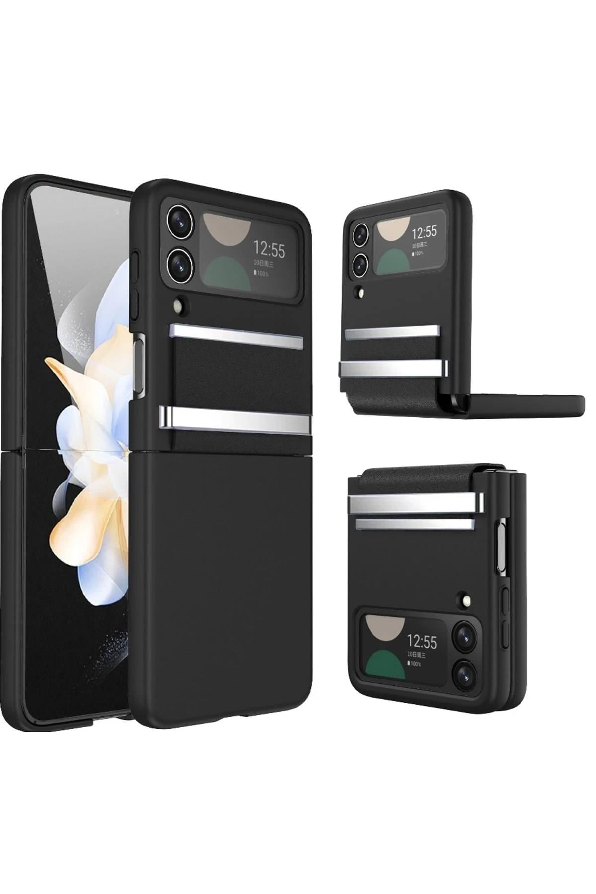 Mey İthalat®  Samsung Galaxy Z Flip 3 Kılıf Belt Flip Kapak - Siyah
