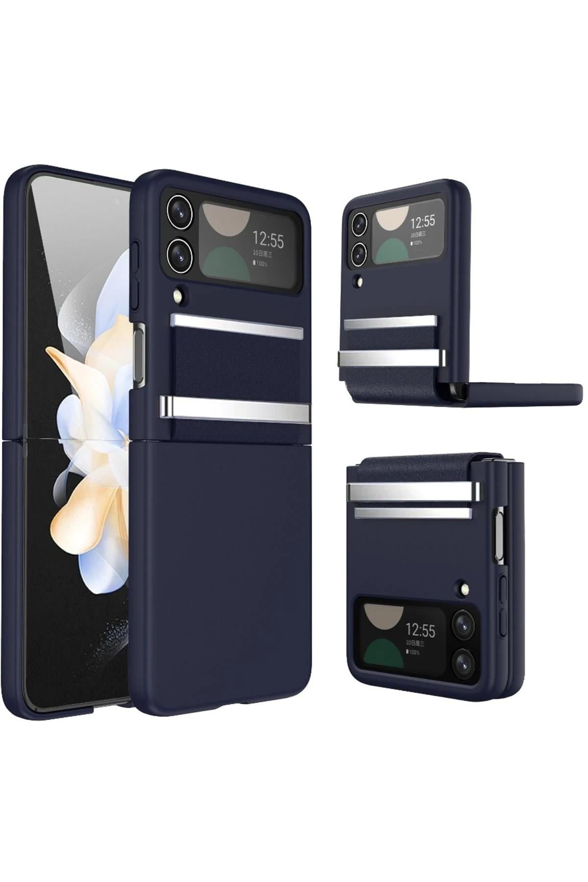 Mey İthalat®  Samsung Galaxy Z Flip 4 Kılıf Belt Flip Kapak - Lacivert
