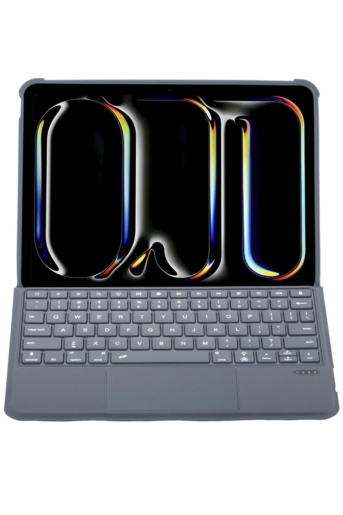 Mey İthalat®  T5504D iPad Pro 11 (2024) Kılıf Palermo Ledli Klavyeli Standlı Tablet Kılıfı - Siyah