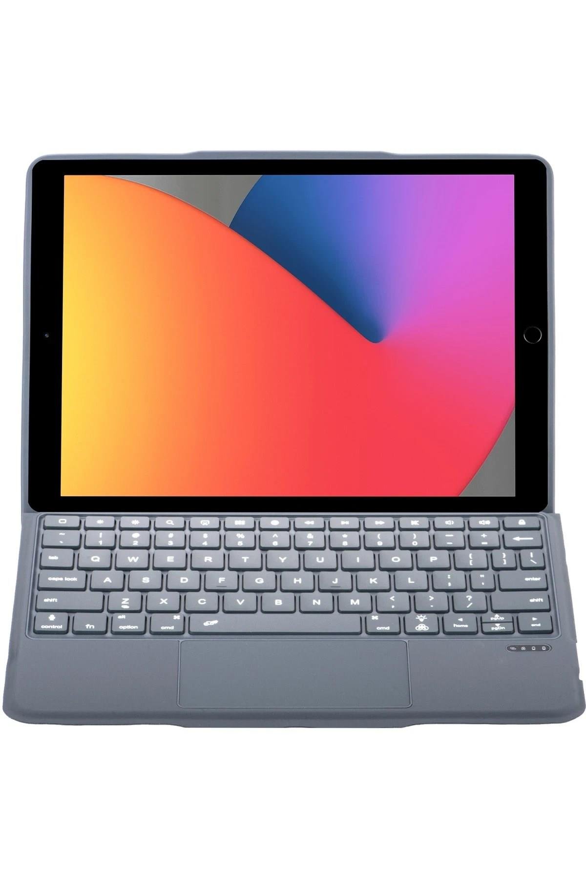 Mey İthalat®  T5506D iPad 10.2 (9.Nesil) Kılıf Palermo Ledli Klavyeli Standlı Tablet Kılıfı - Siyah