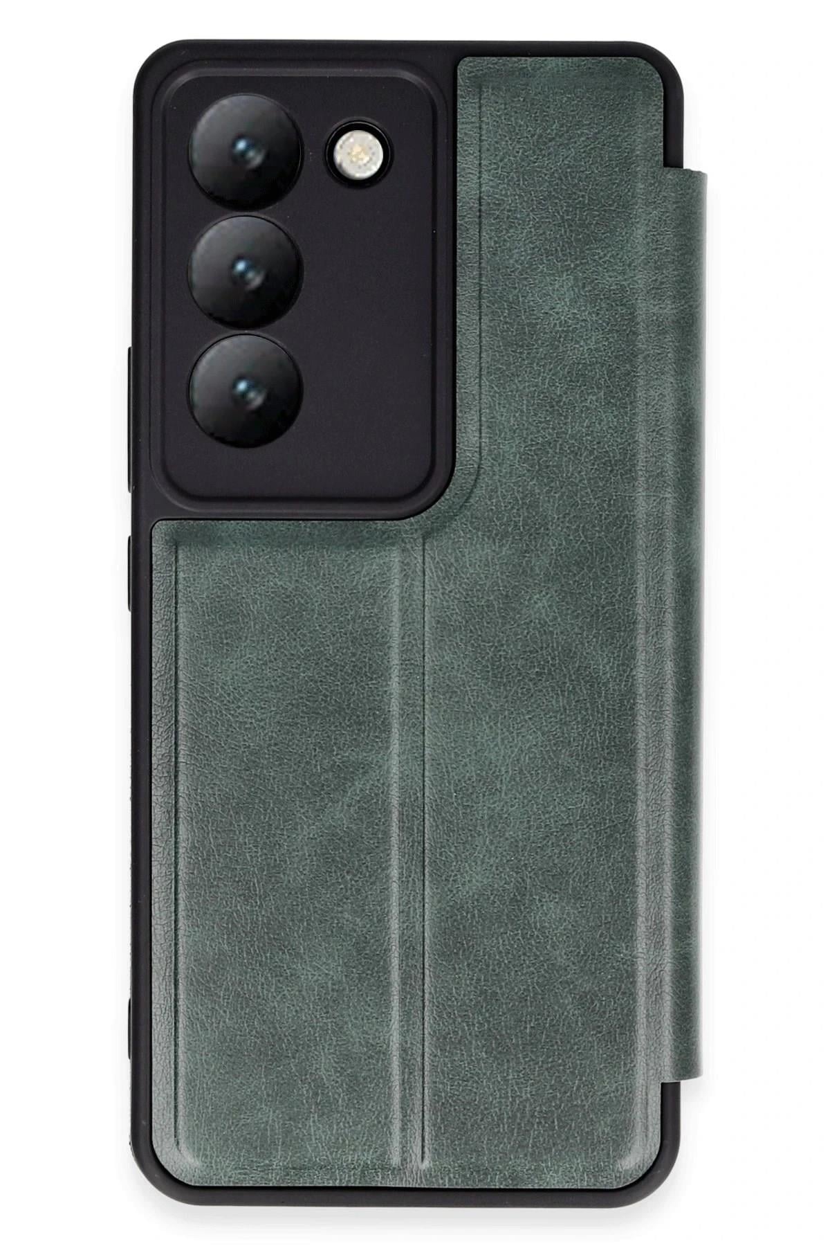 Mey İthalat®  Vivo V30 Lite 4G Kılıf Flip Cover - Koyu Yeşil