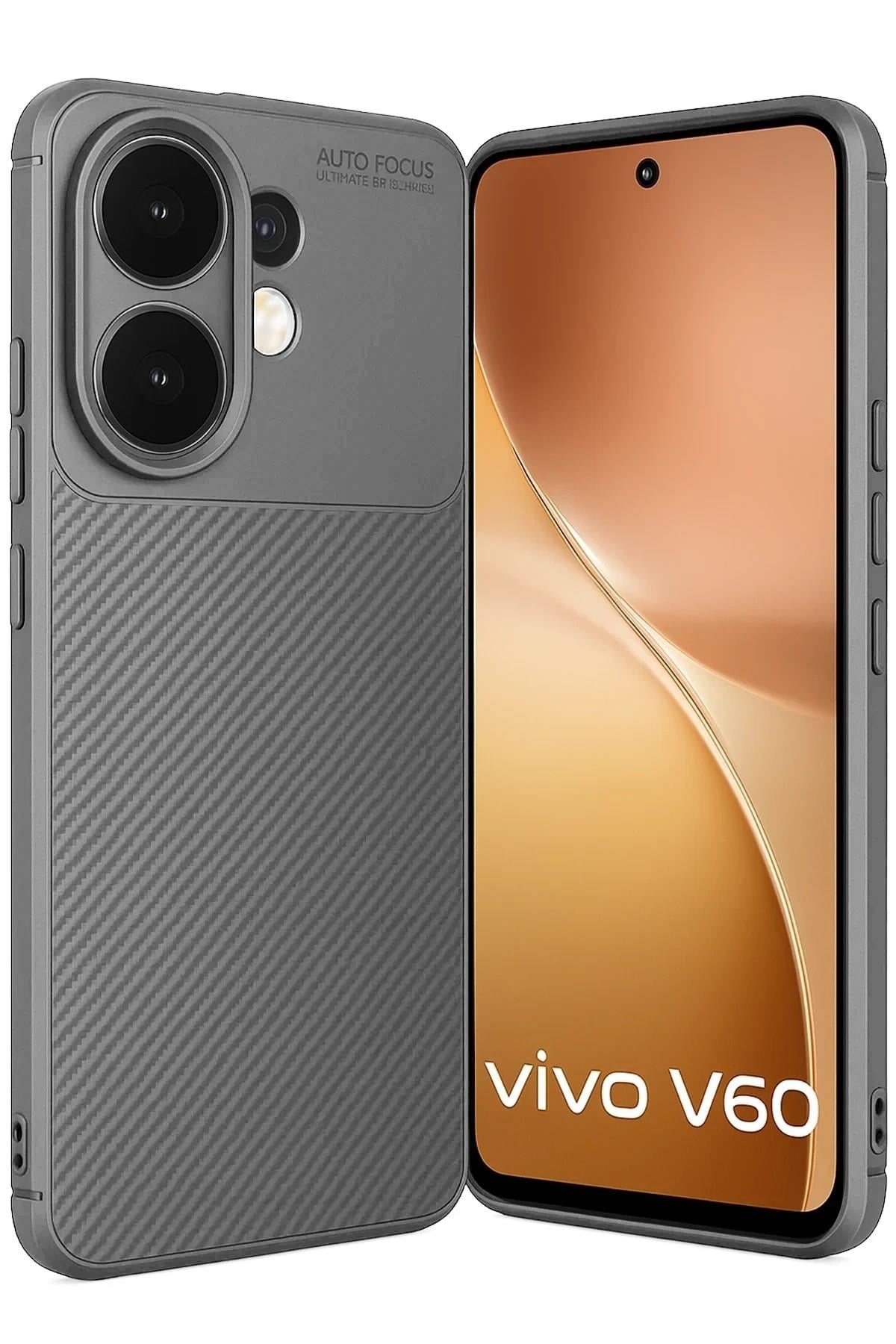 Mey İthalat®  Vivo V60 5G Auto Focus Karbon Kapak - Gri