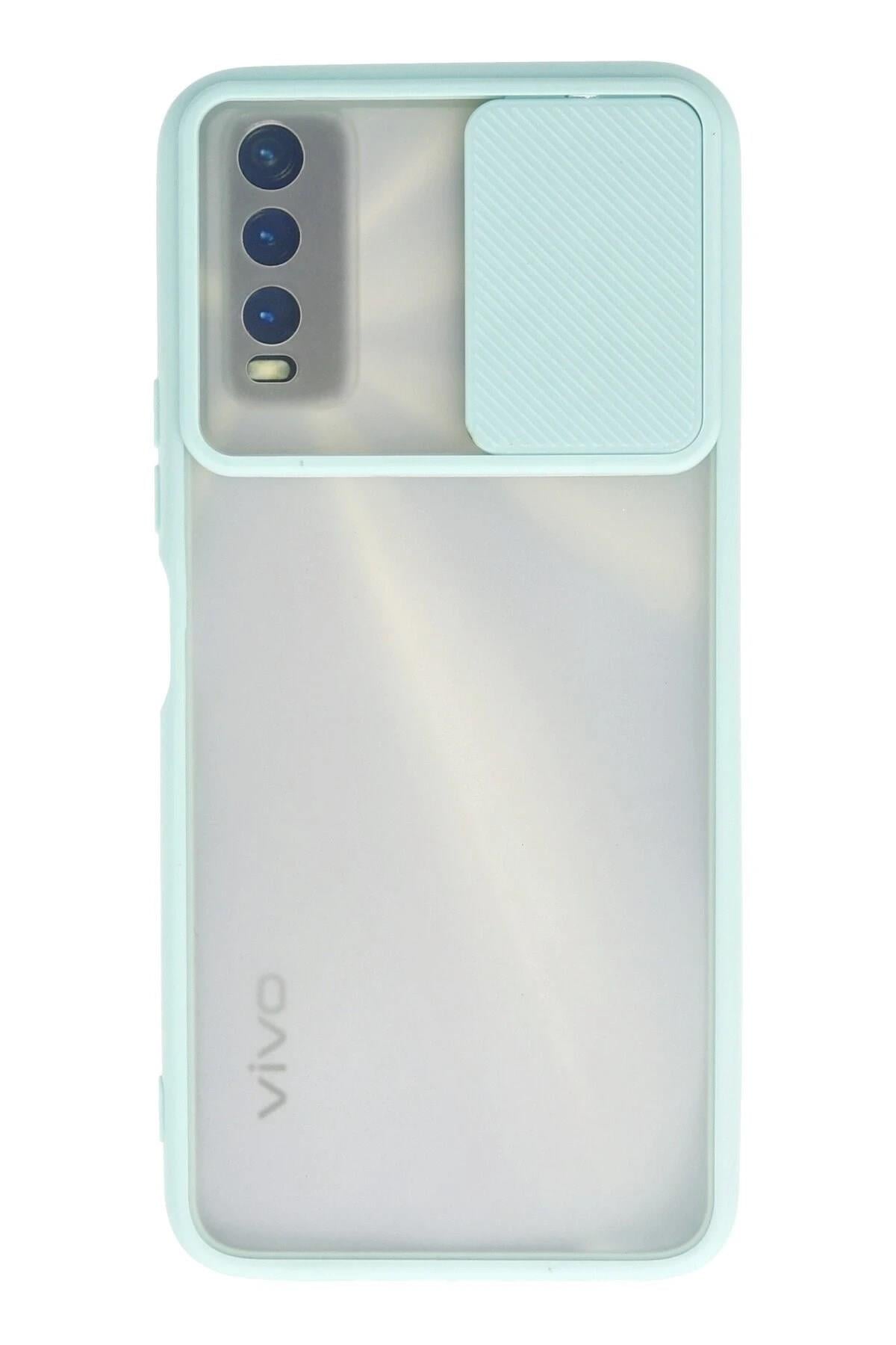 Mey İthalat®  Vivo Y11S Kılıf Palm Buzlu Kamera Sürgülü Silikon - Turkuaz