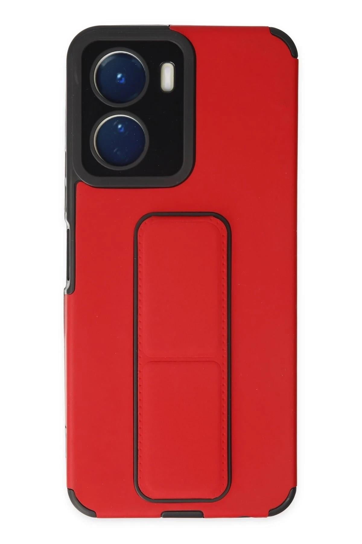 Mey İthalat®  Vivo Y16 Kılıf Mega Standlı Silikon - Kırmızı
