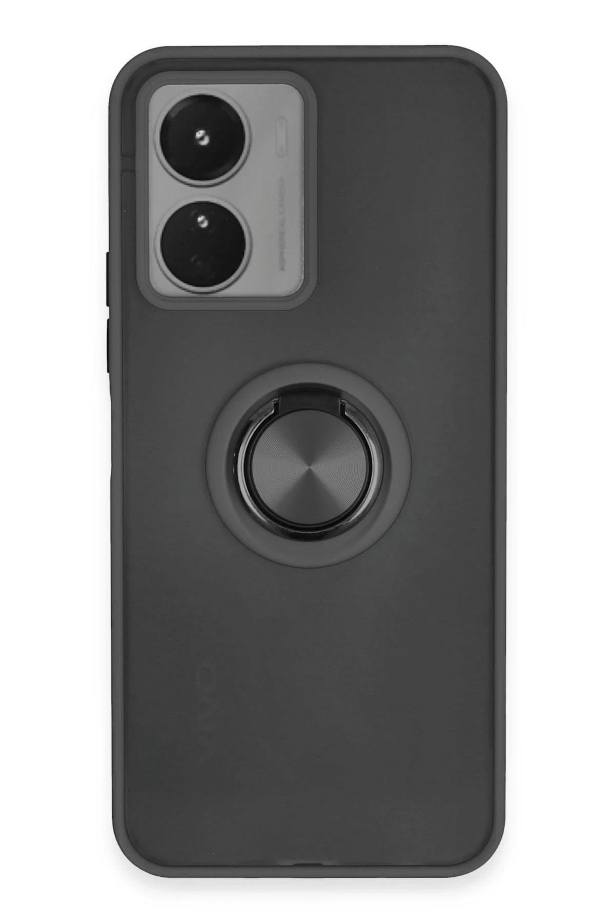 Mey İthalat®  Vivo Y16 Kılıf Montreal Yüzüklü Silikon Kapak - Siyah