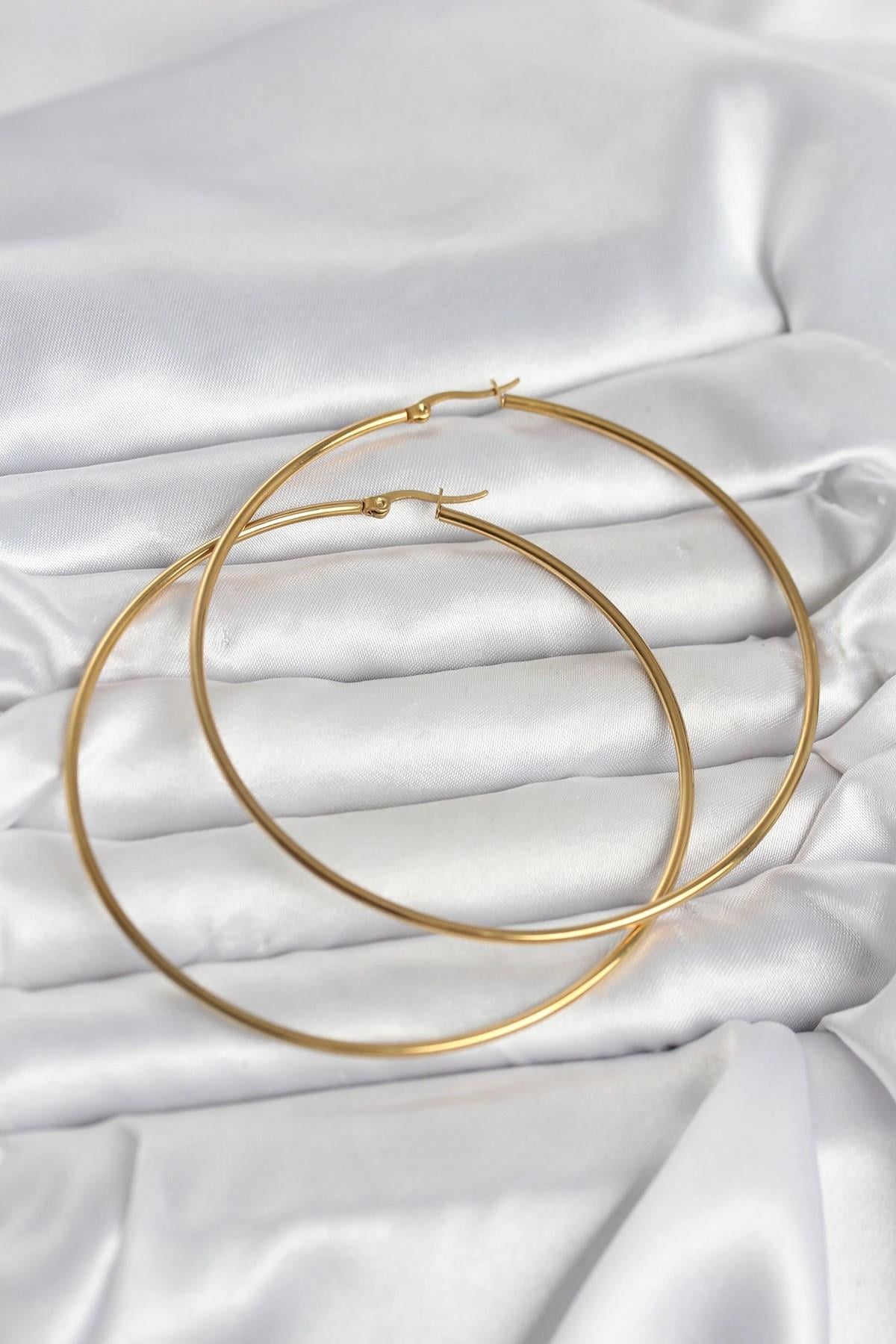 Mey İthalat® 316L Çelik Gold Renk 80 mm Kadın Halka Küpe