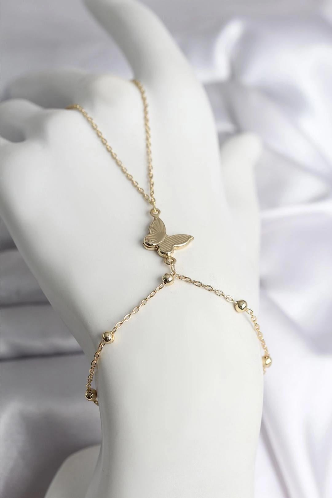 Mey İthalat® 316L Çelik Gold Renk Kelebek Model Kadın Şahmeran