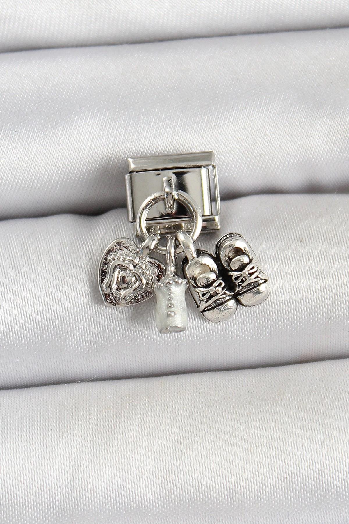 Mey İthalat® 316L Çelik Gümüş Renk Bebek Konsept Nomination Charm