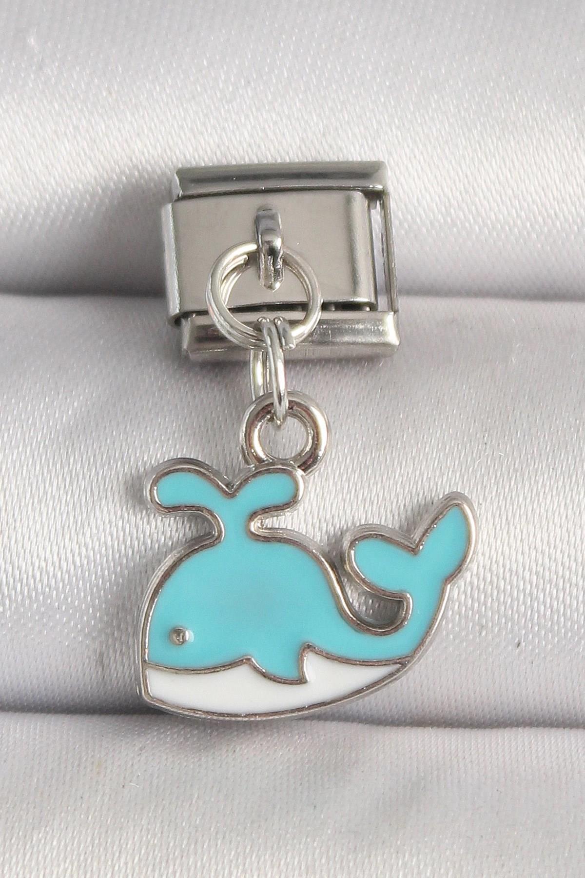 Mey İthalat® 316L Çelik Gümüş Renk Mavi Balina Model Nomination Charm