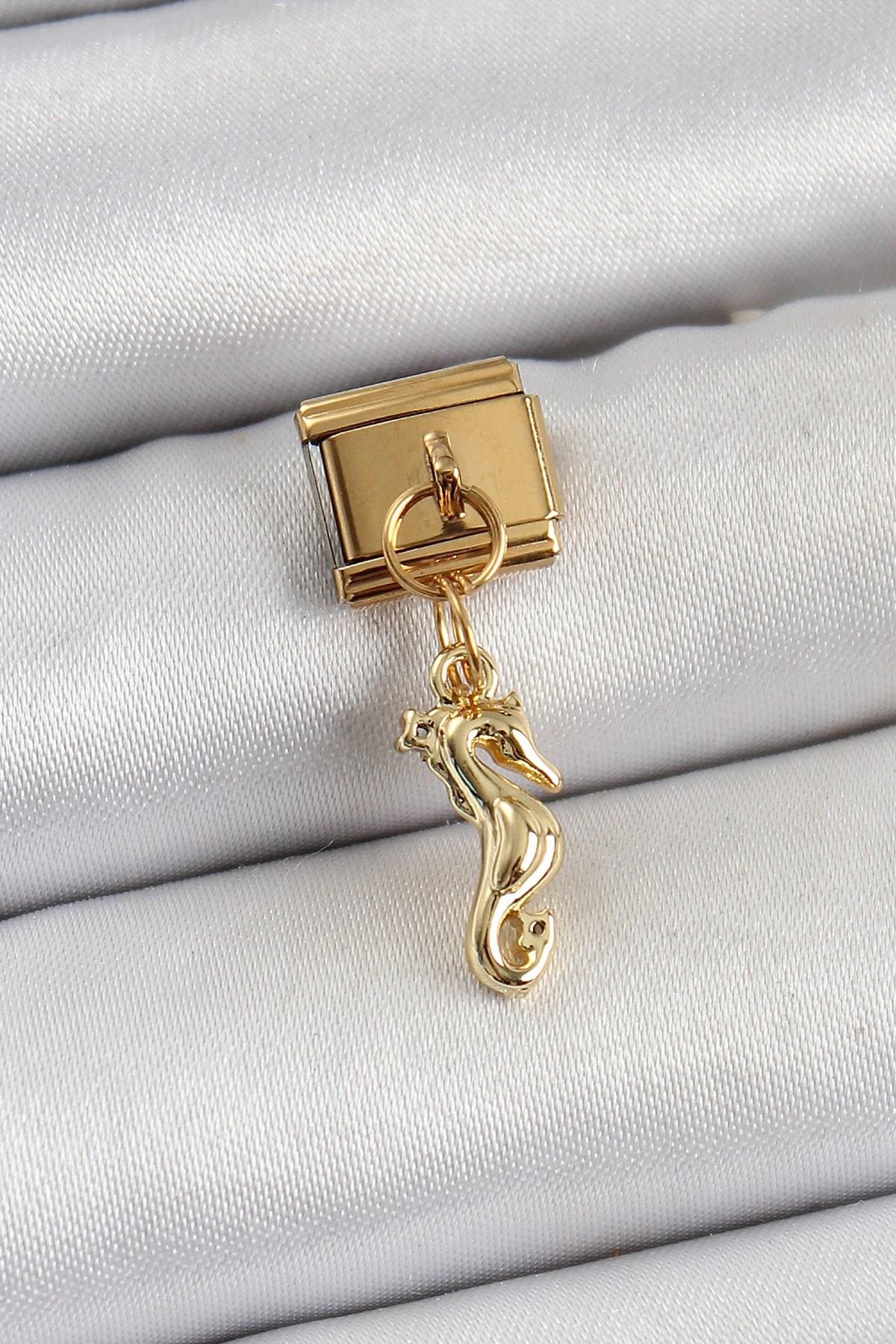 Mey İthalat® 316L Çelik Sallantılı Deniz Atı Model Gold Renk Nomination Charm